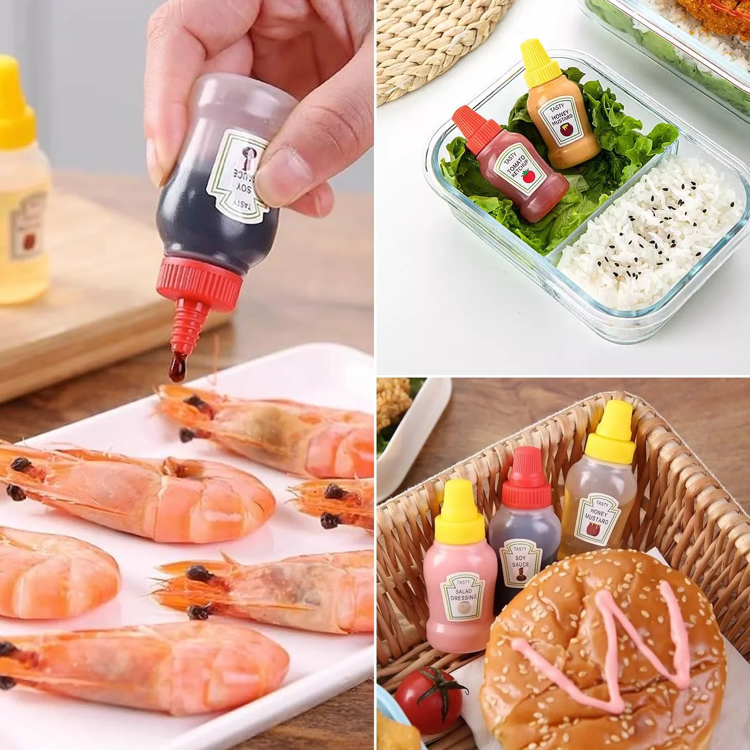 Pojemniki na sos z przyprawami, mini butelki z pokrywkami, dozownik na kemping