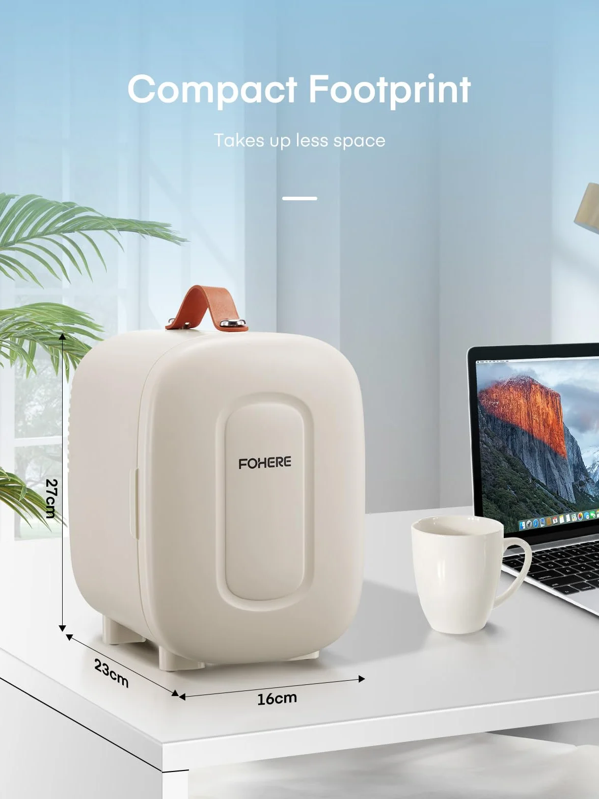 FOHERE Mini lodówka 5 litrów / 6 puszek, 220V AC / 12V DC, Tryb cichy, przenośny i kompaktowy, minilodówka na napoje i kosmetyki do sypialni, samochodu, akademika, biurka, biała