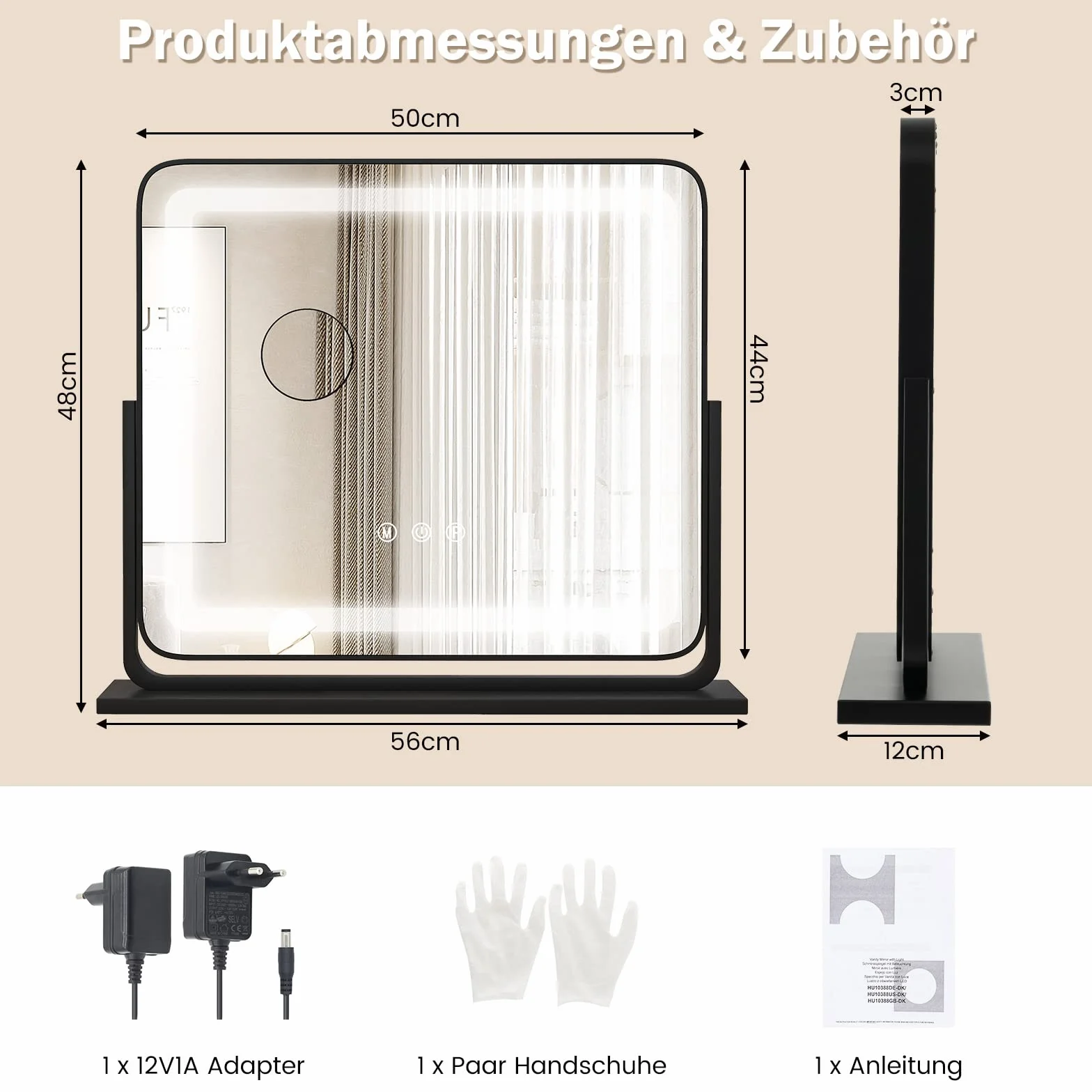 COSTWAY Lusterko do makijażu z 3 kolorami światła, lustro Hollywood z 5-krotnym powiększeniem, oświetlenie, regulowana jasność, 360° obrotowe lusterko do makijażu, sterowanie dotykowe, lustro