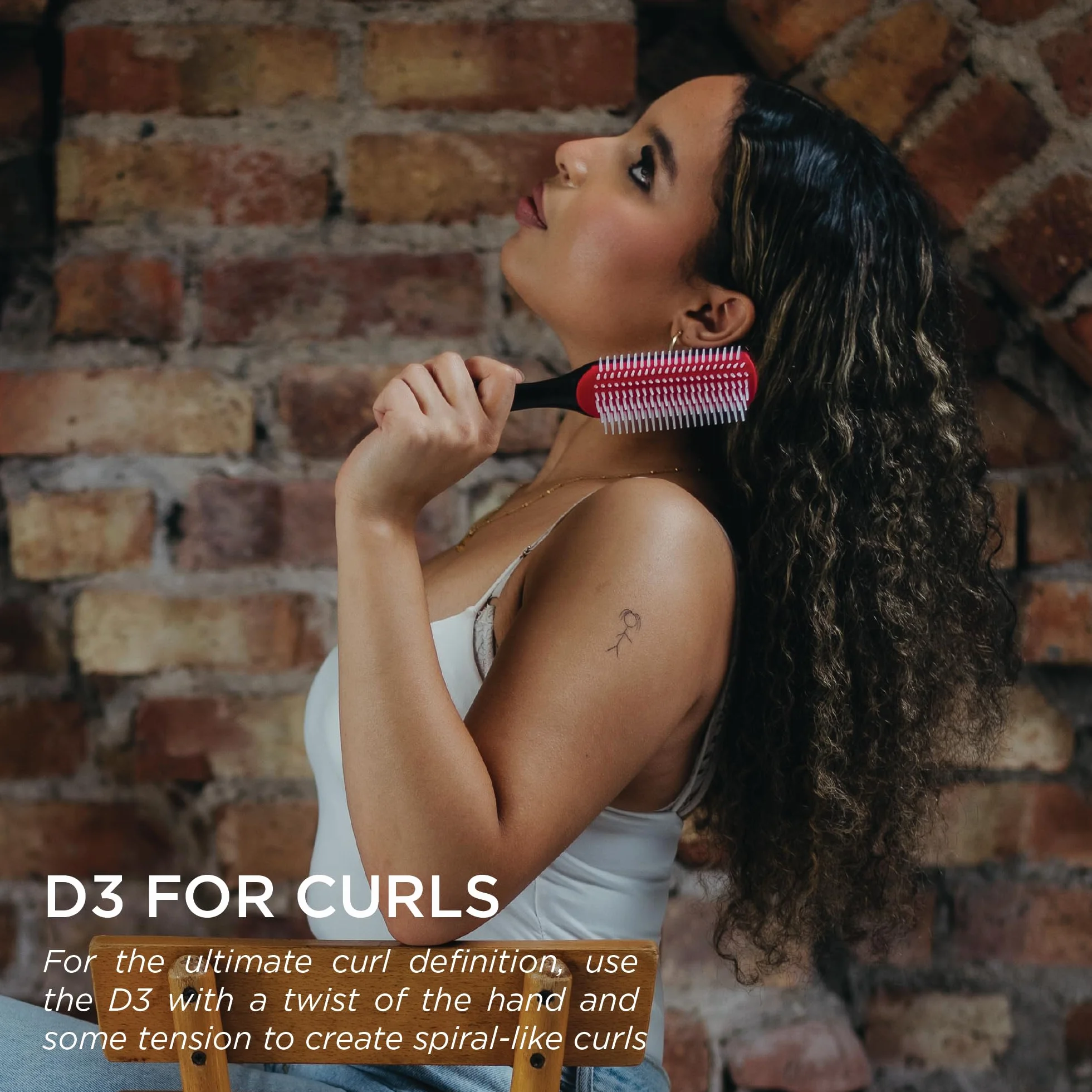 Denman Curly Hair Brush D3 (Black & Red) 7 Row Styling Brush for Detangling, Separating, Shaping and Defining Curls - For Women and Men
