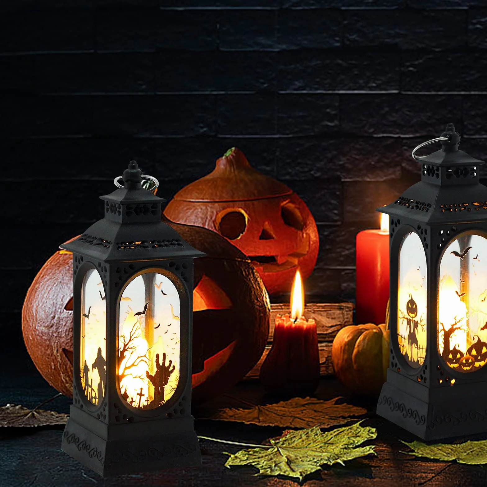 Świeca LED halloweenowa 3 szt. latarnia retro lampa olejna dekoracyjna plastikowa wisząca