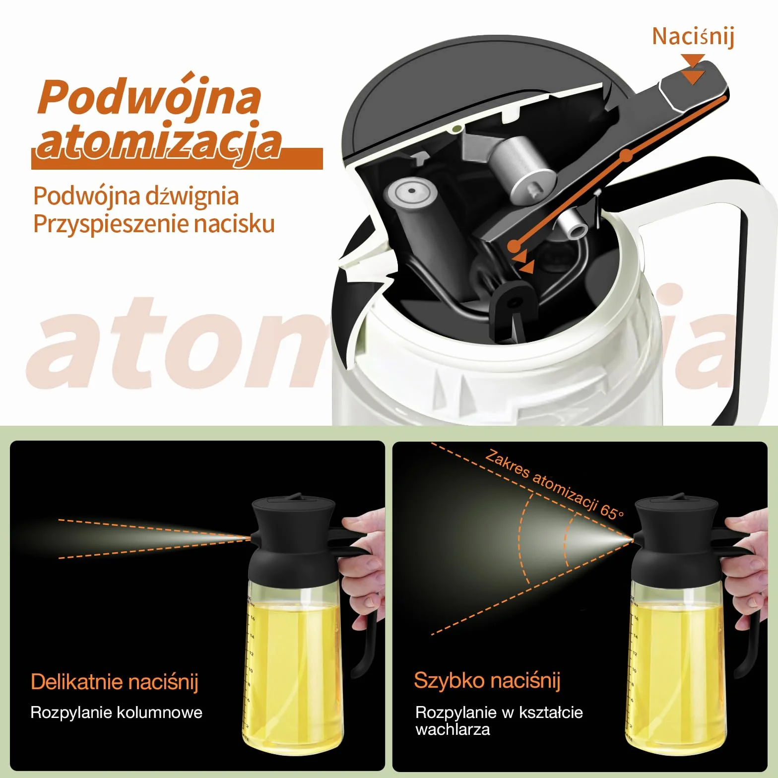 YARRAMATE Butelka dozująca oliwy z oliwek 2 w 1 rozpylacz oleju 18 oz 550 ml szklana Czarna