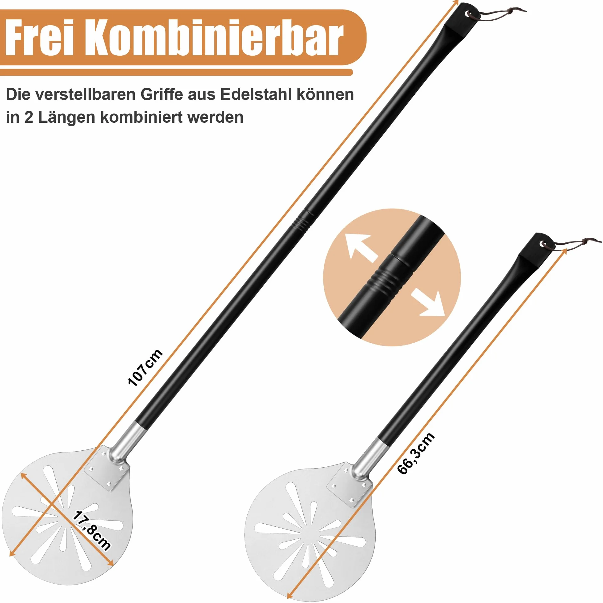 Łopatka do pizzy ze stali nierdzewnej Joyfair 17,8 cm perforowana długi uchwyt