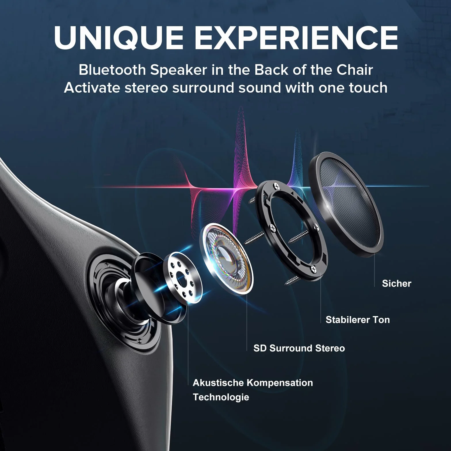 GTPLAYER Fotel gamingowy z podnóżkiem, głośnik Bluetooth, ergonomiczne krzesło biurowe