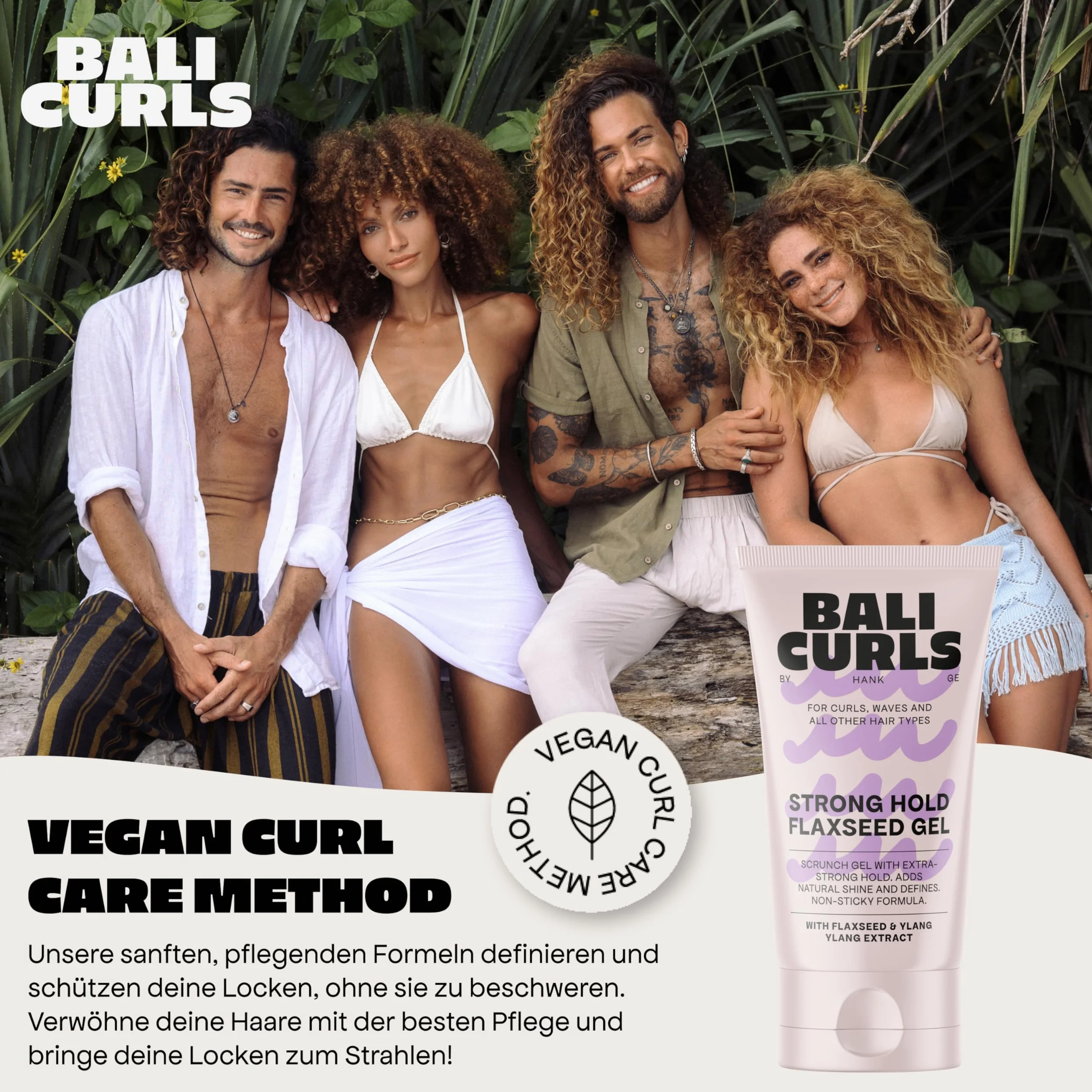 Bali Curls Strong Hold Flaxseed Gel – Żel do stylizacji włosów z siemieniem lnianym dla włosów kręconych, falowanych i afro z długotrwałym mocnym uchwytem i przeciwko puszeniu się, 150 ml