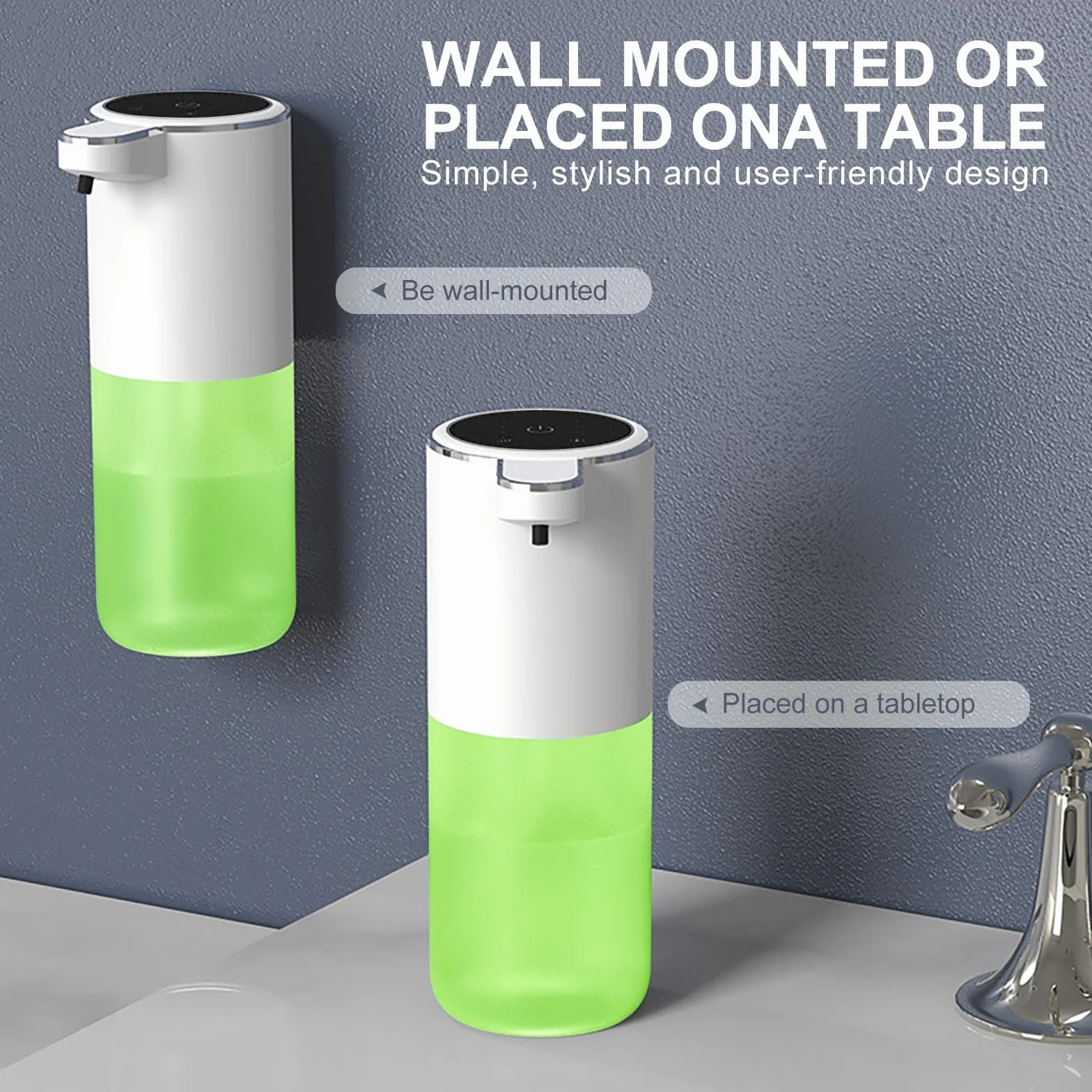 Cuteefun Automatyczny dozownik mydła 400 ml z czujnikiem USB-C 4 poziomy kontroli montaż na ścianie