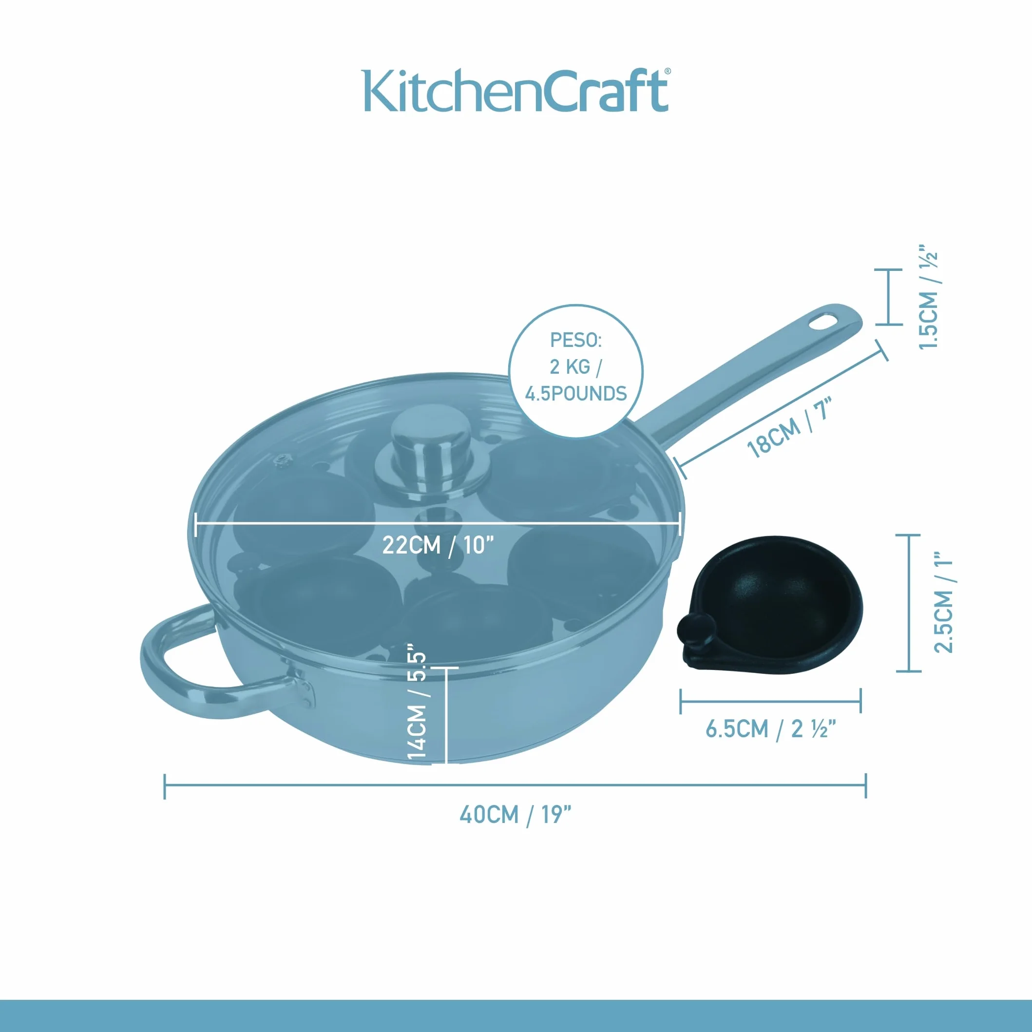 KitchenCraft Patelnia do gotowania jajek z nieprzywierającą powłoką indukcyjną, stal nierdzewna, pasuje do 6 jajek, 26 cm, srebrna