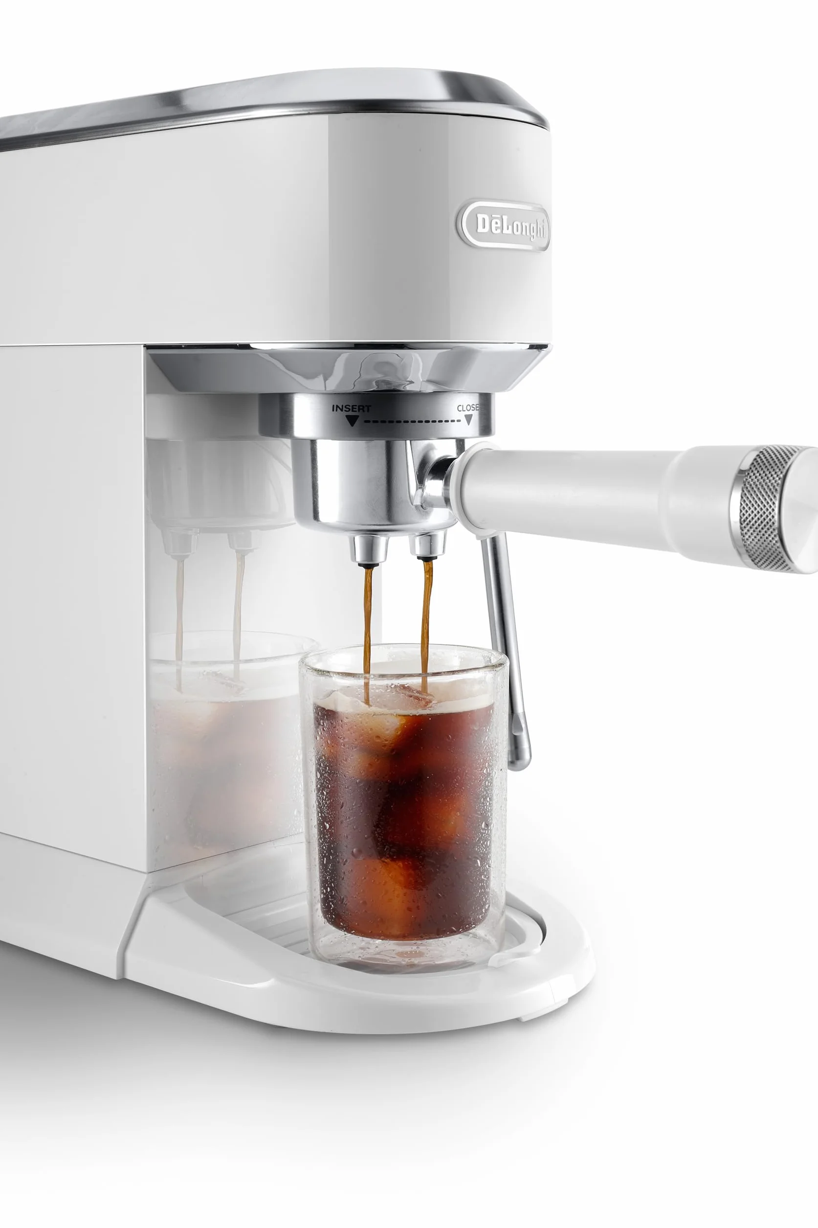 De'Longhi Dedica Duo EC890.WI ręczny ekspres do kawy espresso, cappuccino, cold brew, lanca parowa My LatteArt, wyświetlacz dotykowy, 15 cm, zbiornik 1,1 l, biały
