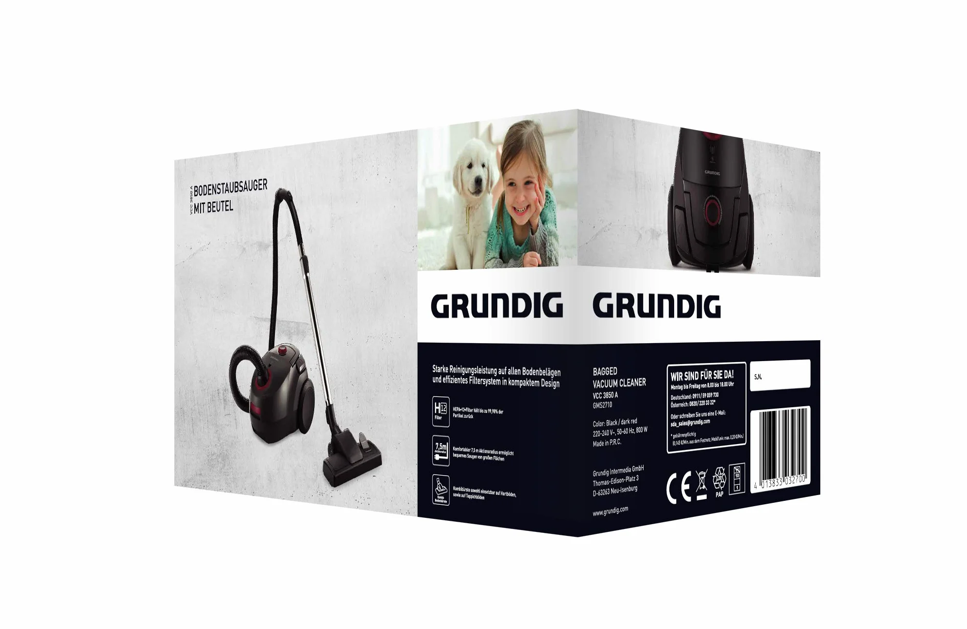 Grundig Odkurzacz Cylindryczny 800W 230V Czarny Czerwony