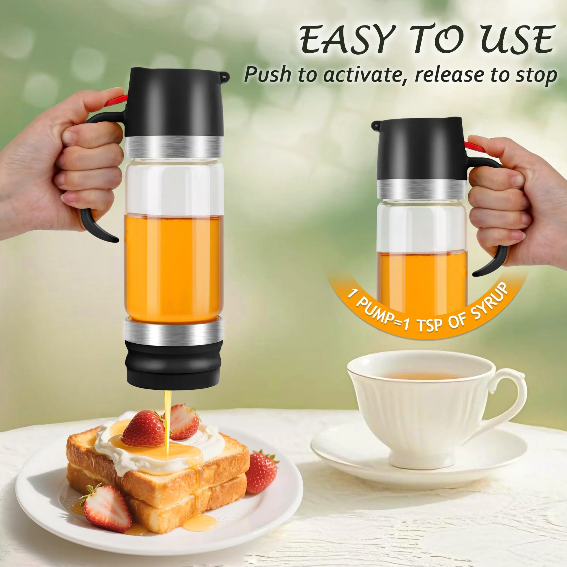 Szklany dozownik miodu 350 ml bez kapania silikonową podstawą czarny