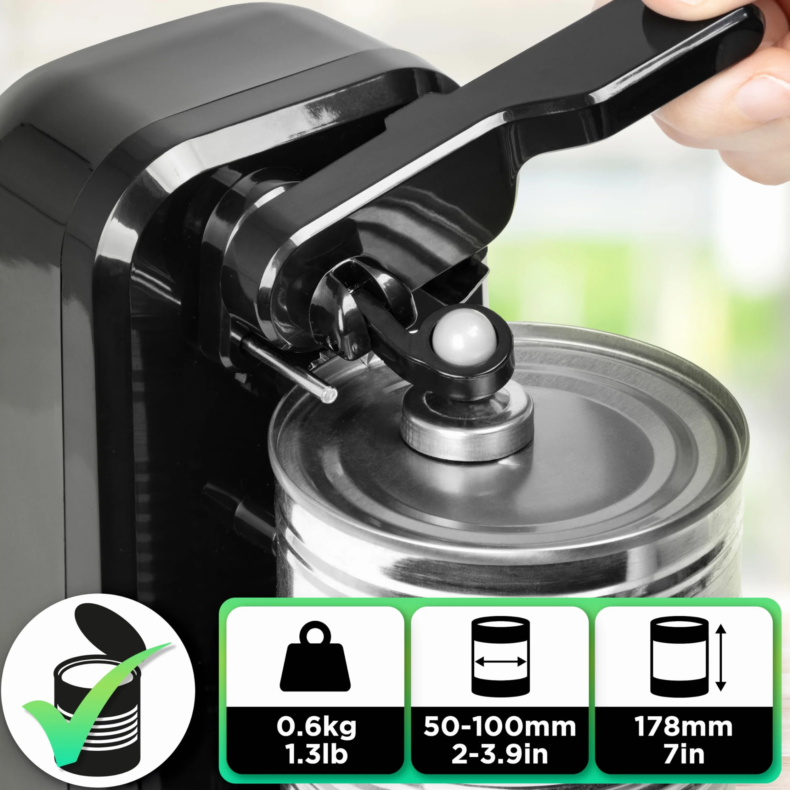 Duronic CO40 BK Elektryczny otwieracz do butelek puszek konserw ostrzałka do noży kuchennych. Automatyczny otwierieracz 3w1 z magnesem 50W