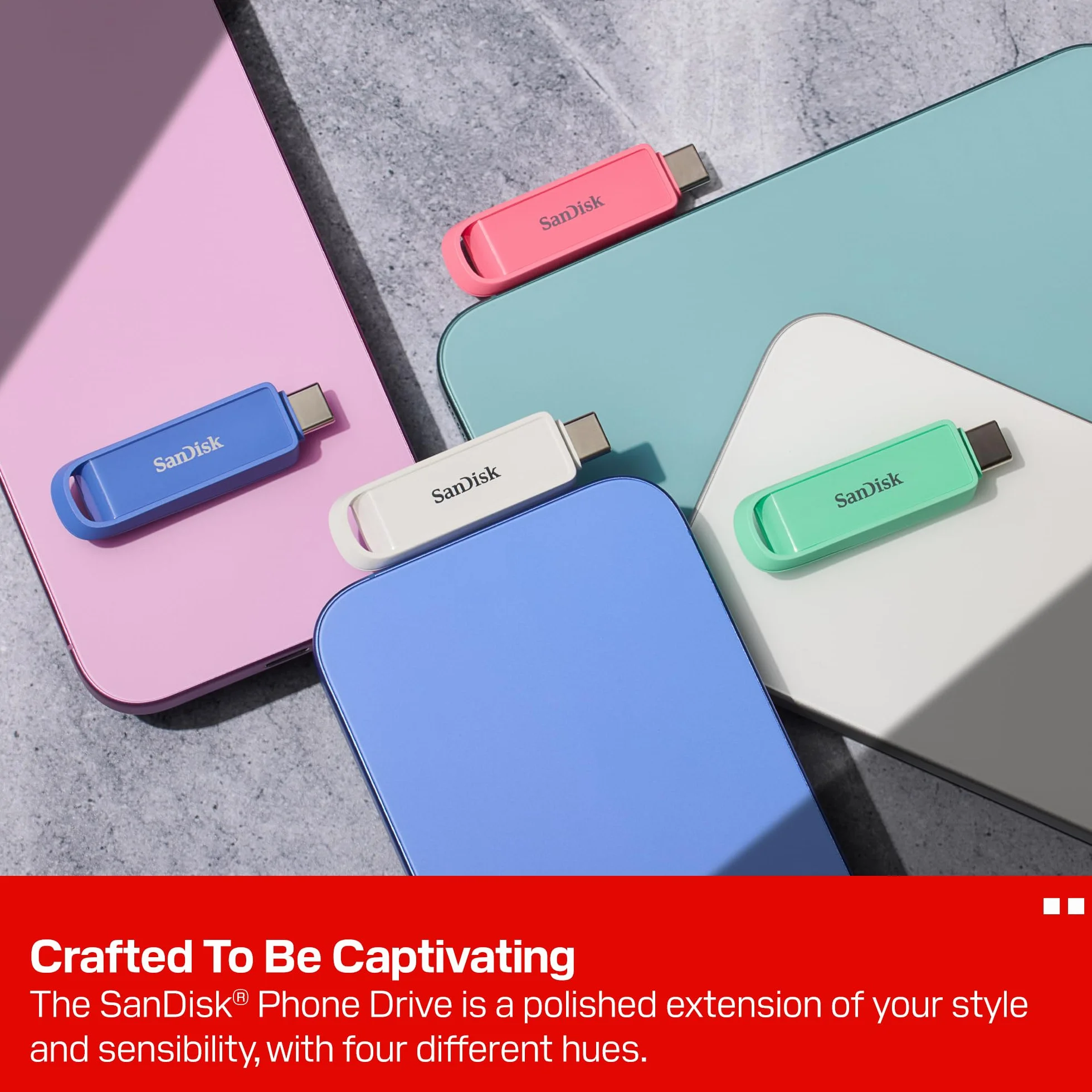 SanDisk Phone Drive z USB Type-C 512 GB (do telefonu, do smartfonów, tabletów i komputerów, prędkością 150 MB/s, Wykonuj automatyczne kopie, Dzięki odzyskiwaniu) - Seafoam Green