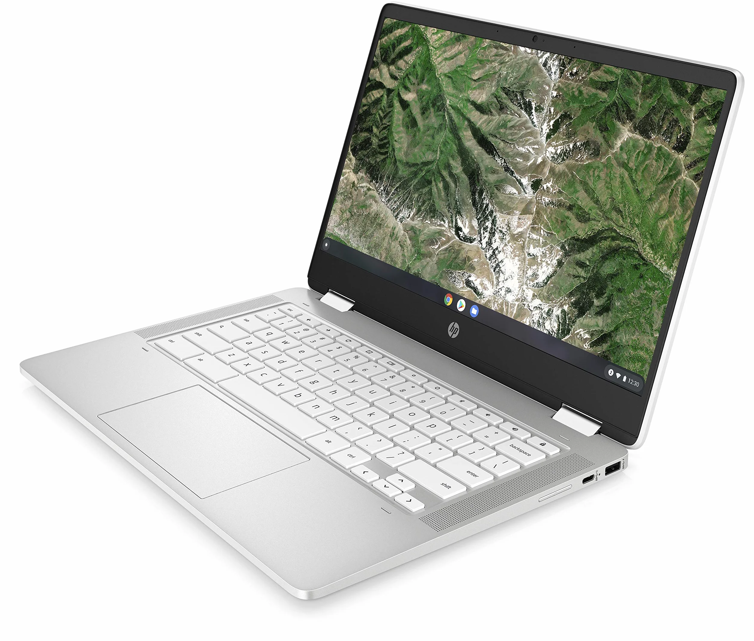 HP Chromebook x360 Laptop, 14" ekran dotykowy, Intel Celeron N4120, 4 GB DDR4 RAM, 64 GB eMMC, Intel UHD Graphics 600, system operacyjny ChromeOS, klawiatura QWERTZ, Germini, Biały ceramiczny