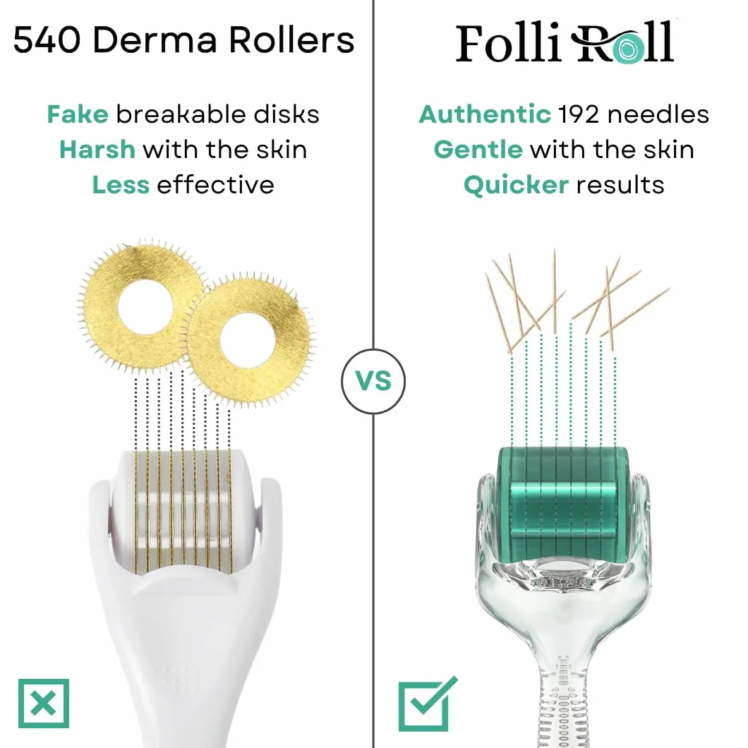 Derma Roller do włosów i skóry, tytanowe mikroigły 0,30 mm, na wypadanie włosów, blizny potrądzikowe i ciemne plamy, 192 prawdziwe pojedyncze igły z bezpłatnym etui do przechowywania dla