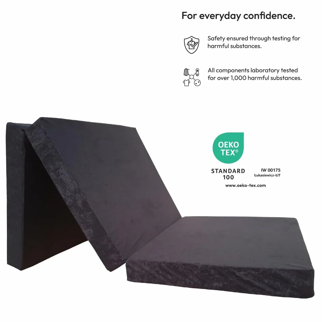 Materac składany piankowy 195x65x8 cm ze zdejmowanym pokrowcem Czarny