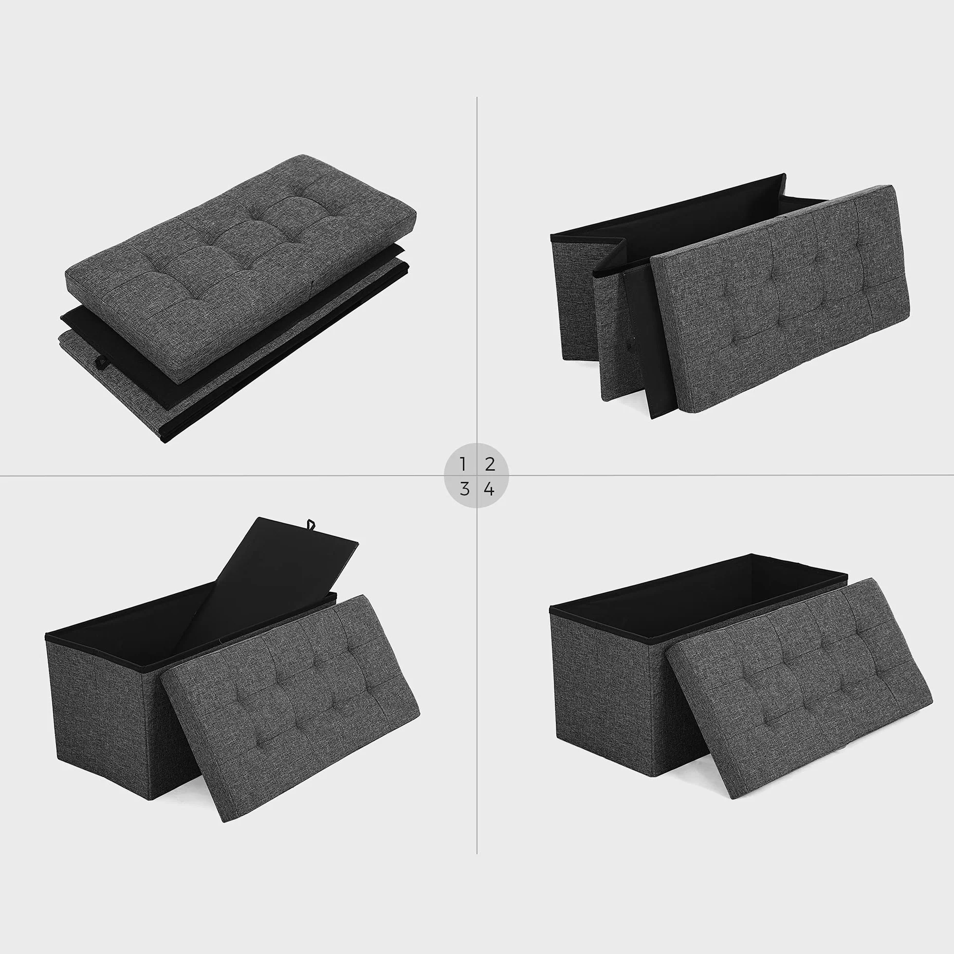 SONGMICS Ławka do siedzenia ze schowkiem składana 38 x 76 x 38 cm obciążenie 300 kg