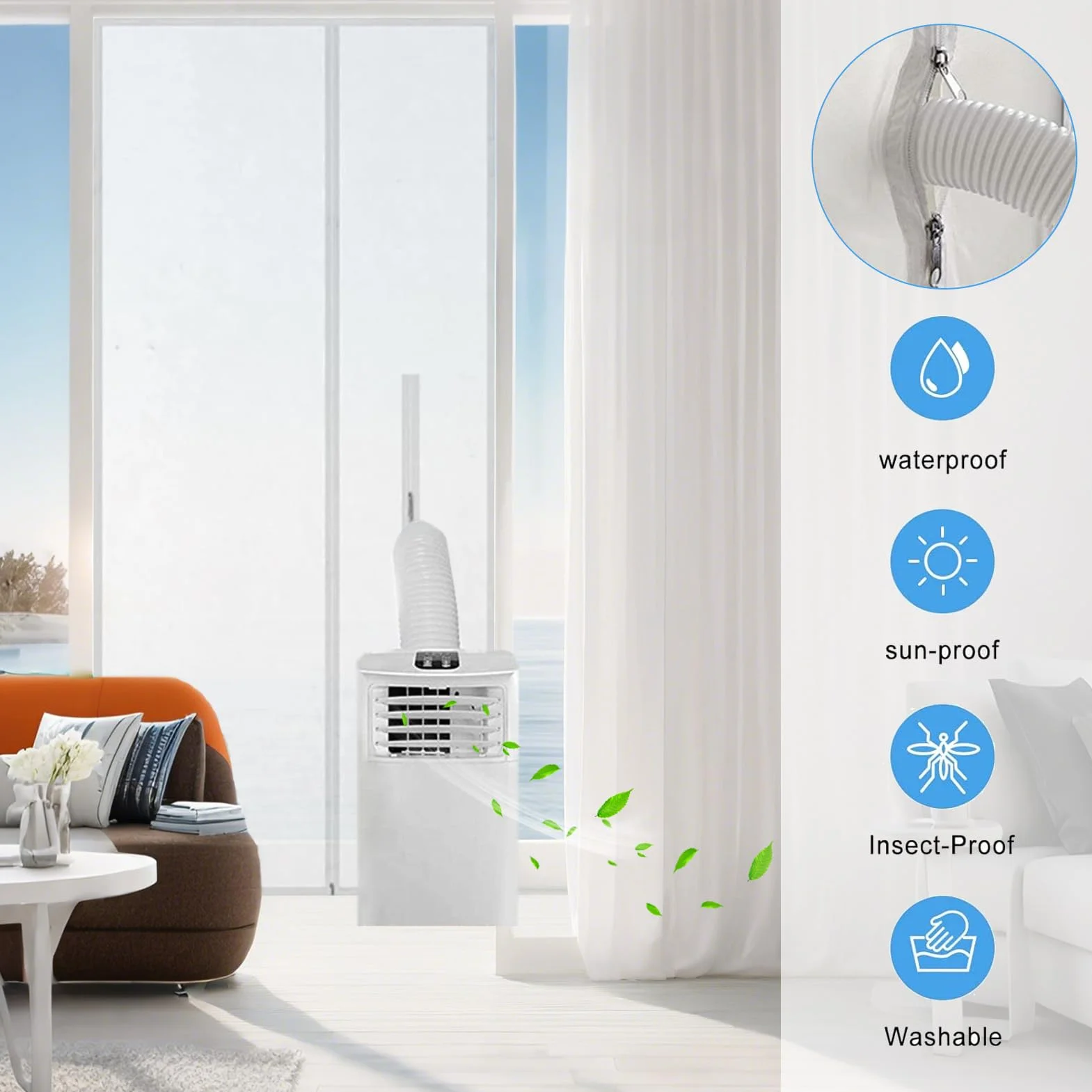 Air Conditioner Window Kit, Airconditionn Door Seal, 82.68x35.43x0.39Inches Oxford Cloth, AC Vent Sealing Hose, Energy saving, Cooling Unit Sealer for Living Room, Bedroom, Kitchen