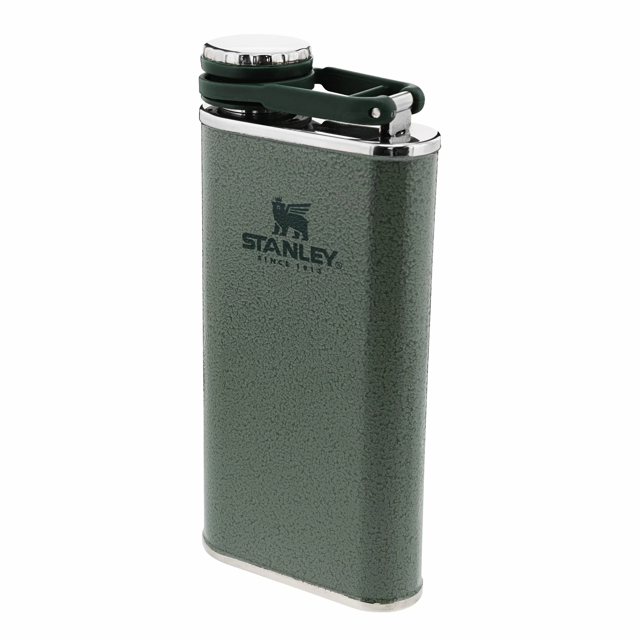 Stanley 1913 Classic Wide Mouth Flask 0.23L Hammertone Green with Never-Lose Cap - Piersiówka ze Stali Nierdzewnej z szerokim otworem do łatwego napełniania i nalewania - Szczelna piersiówka BEZ BPA