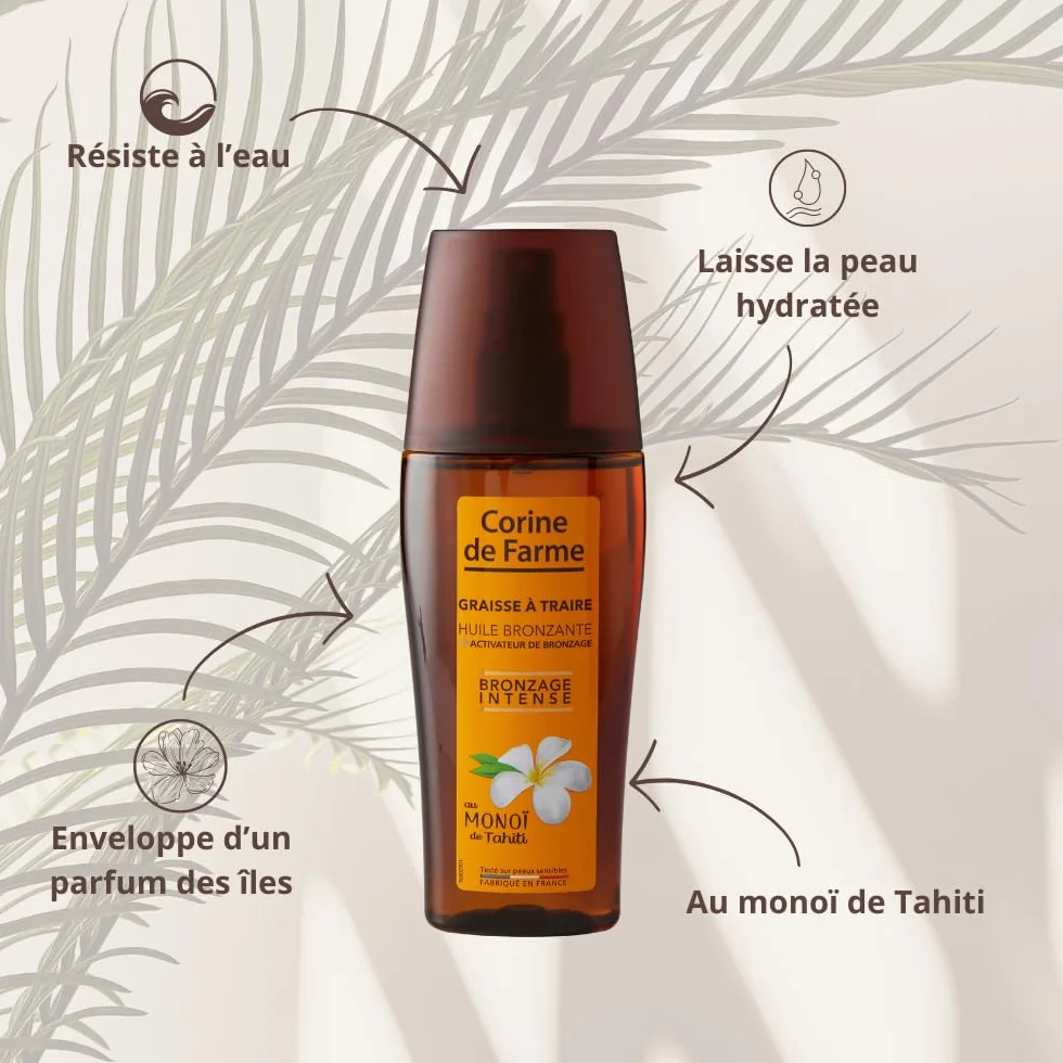 Corine de Farme - Olejek opalający z aktywatorami opalania - Tahiti Monoi - bez samoopalacza - Przeznaczony do skóry matowej lub już opalonej - 150 ml