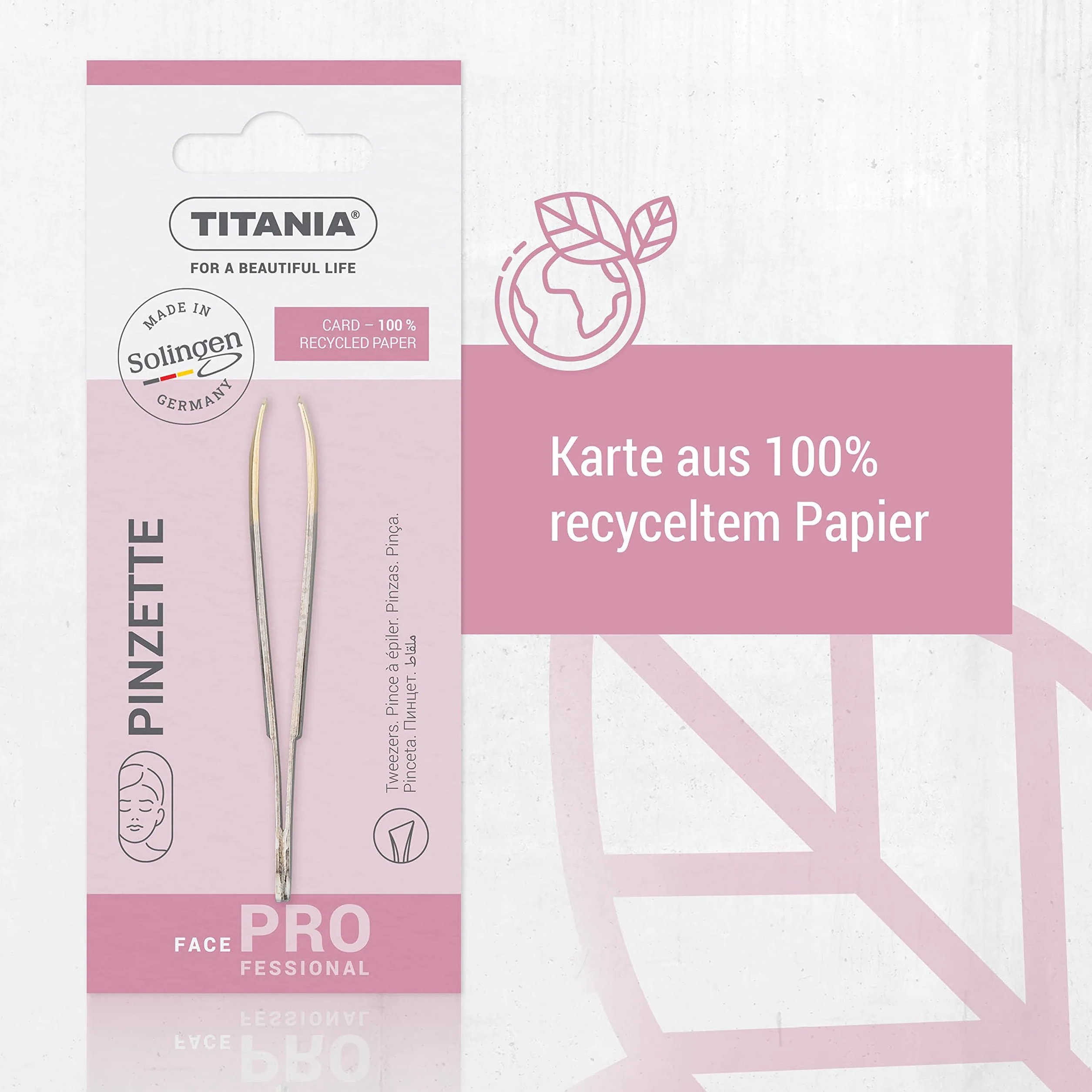TITANIA Pęseta z Solingen (8 cm) • Made in Germany • Pęseta do brwi do wyrywania • Ścięta końcówka do precyzyjnego chwytania • pozłacana końcówka