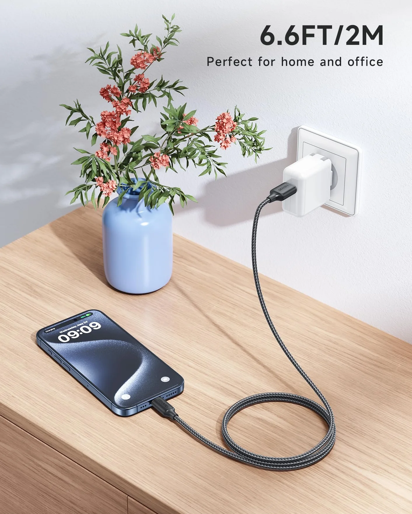 RAVIAD Kabel USB C 2 m szybkie ładowanie 3A nylonowy pleciony kabel typu C kompatybilny z iPhone 15/15 Pro/15 Pro Max, Samsung Galaxy S24/S23/S22/S21/S10, Note 20 10, Google Pixel - czarny