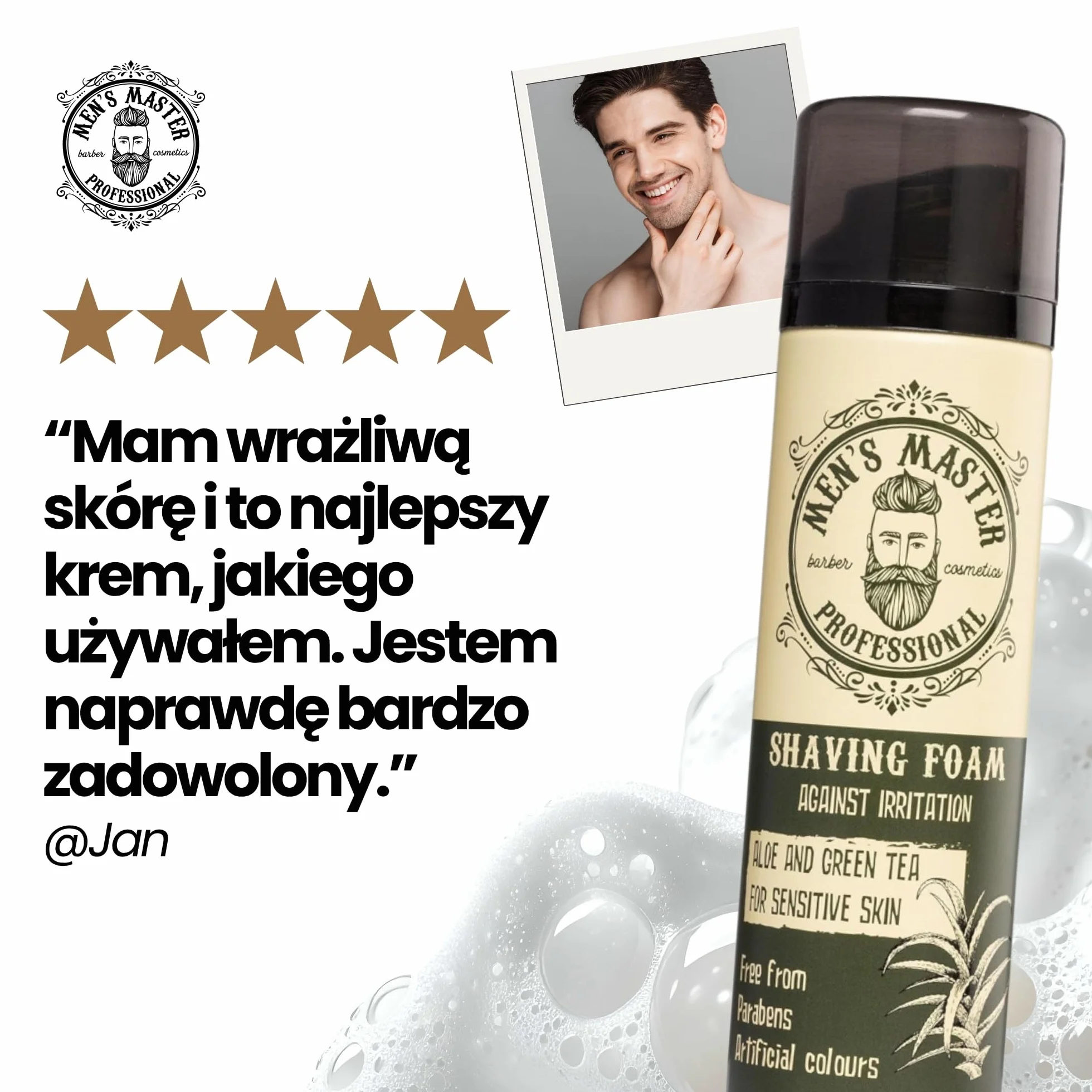 Nawilżająca pianka do golenia dla wrażliwej skóry z aloesem i zieloną herbatą, 200 ml