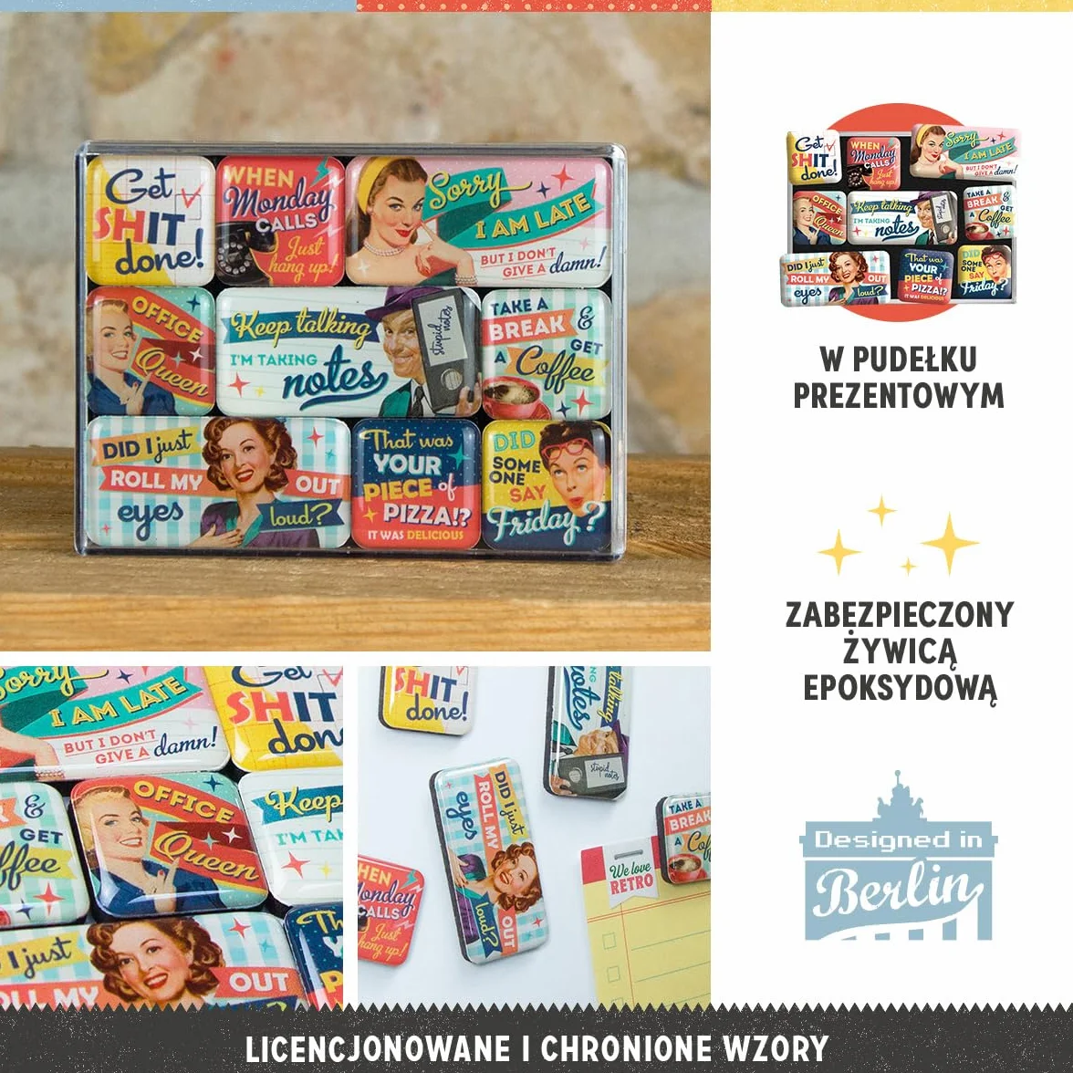 Nostalgic-Art Retro magnesy na lodówkę 9 sztuk zestaw styl vintage