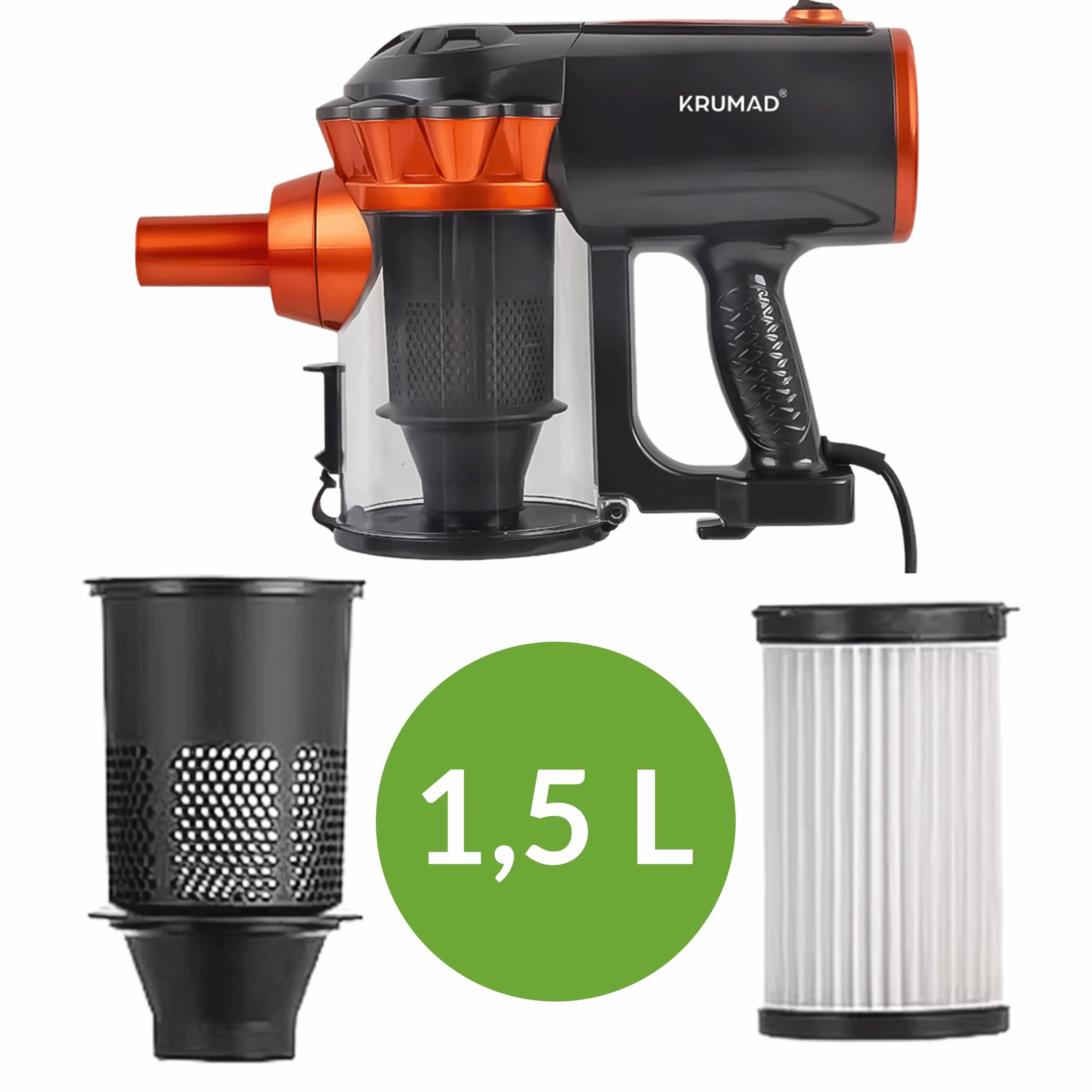 KRUMAD Odkurzacz pionowy 600W Bezworkowy HEPA 1,5L