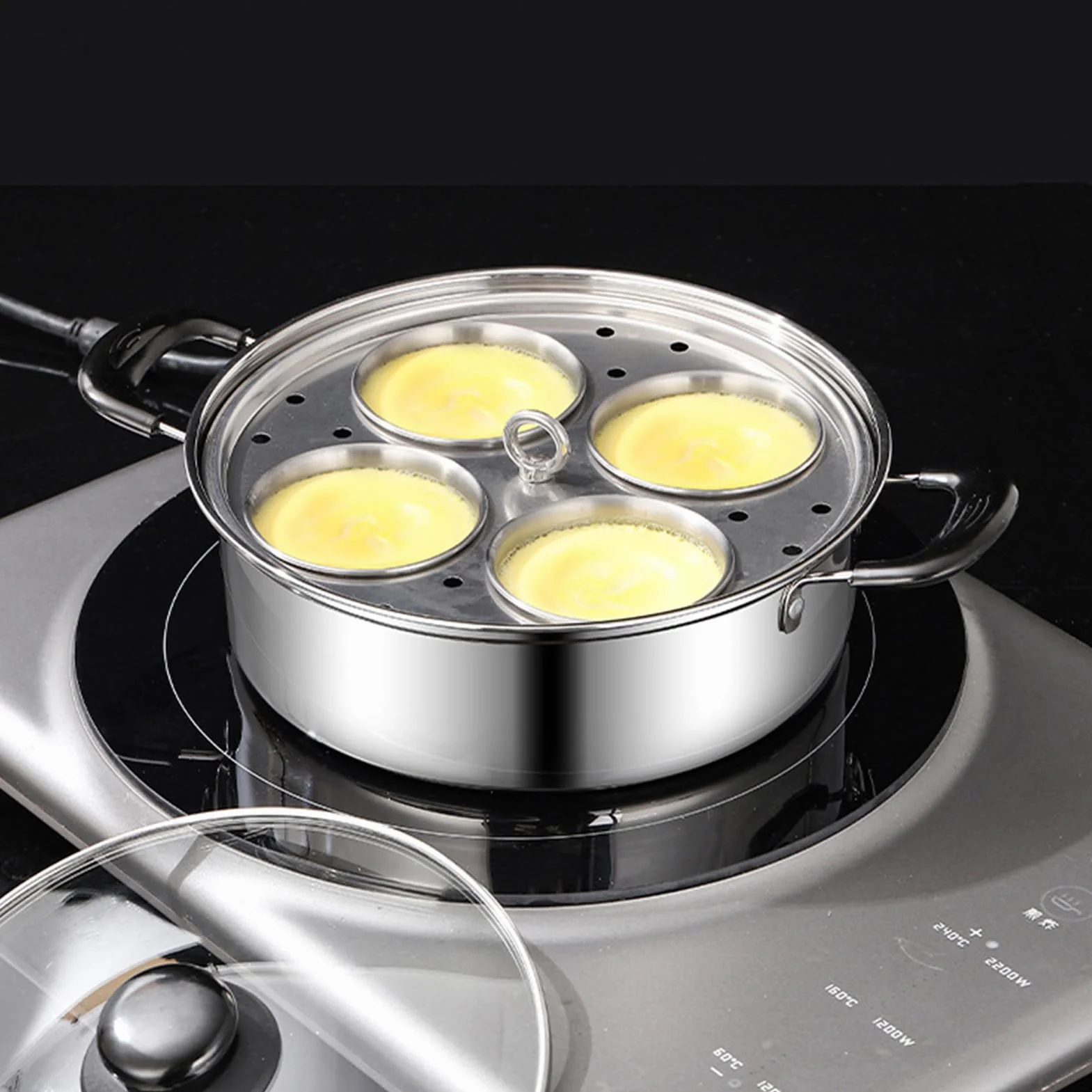 Stal nierdzewna Egg Poacher 4 filiżanki do gotowania jajek patelnia na parze