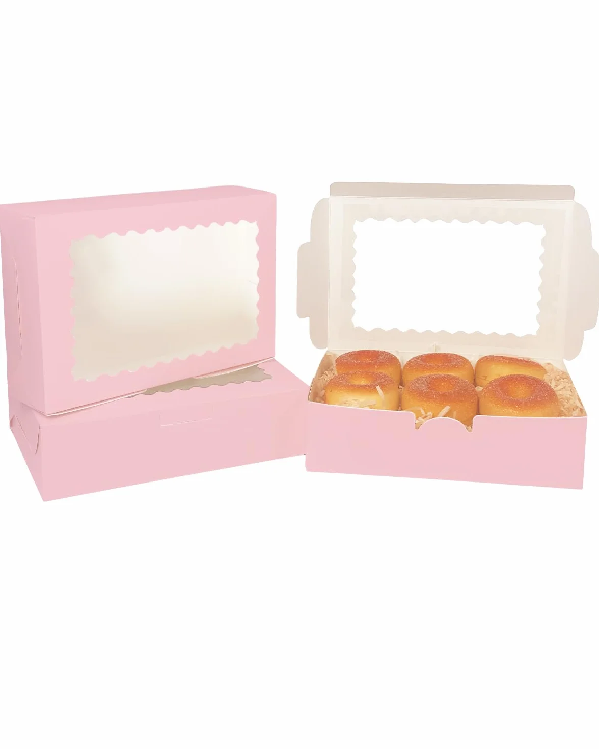 Pudełko na ciastka z okienkiem 22,86 x 15,24 x 6,35 cm różowe 15 sztuk