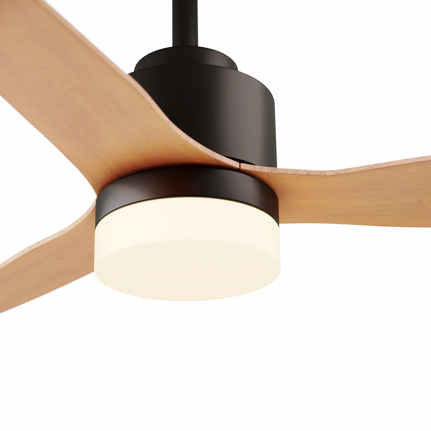 SONNI Wentylator sufitowy z oświetleniem i pilotem zdalnego sterowania, cichy, 3 temperatury barwowej 119 cm, czarny i drewniany, minimalistyczny design