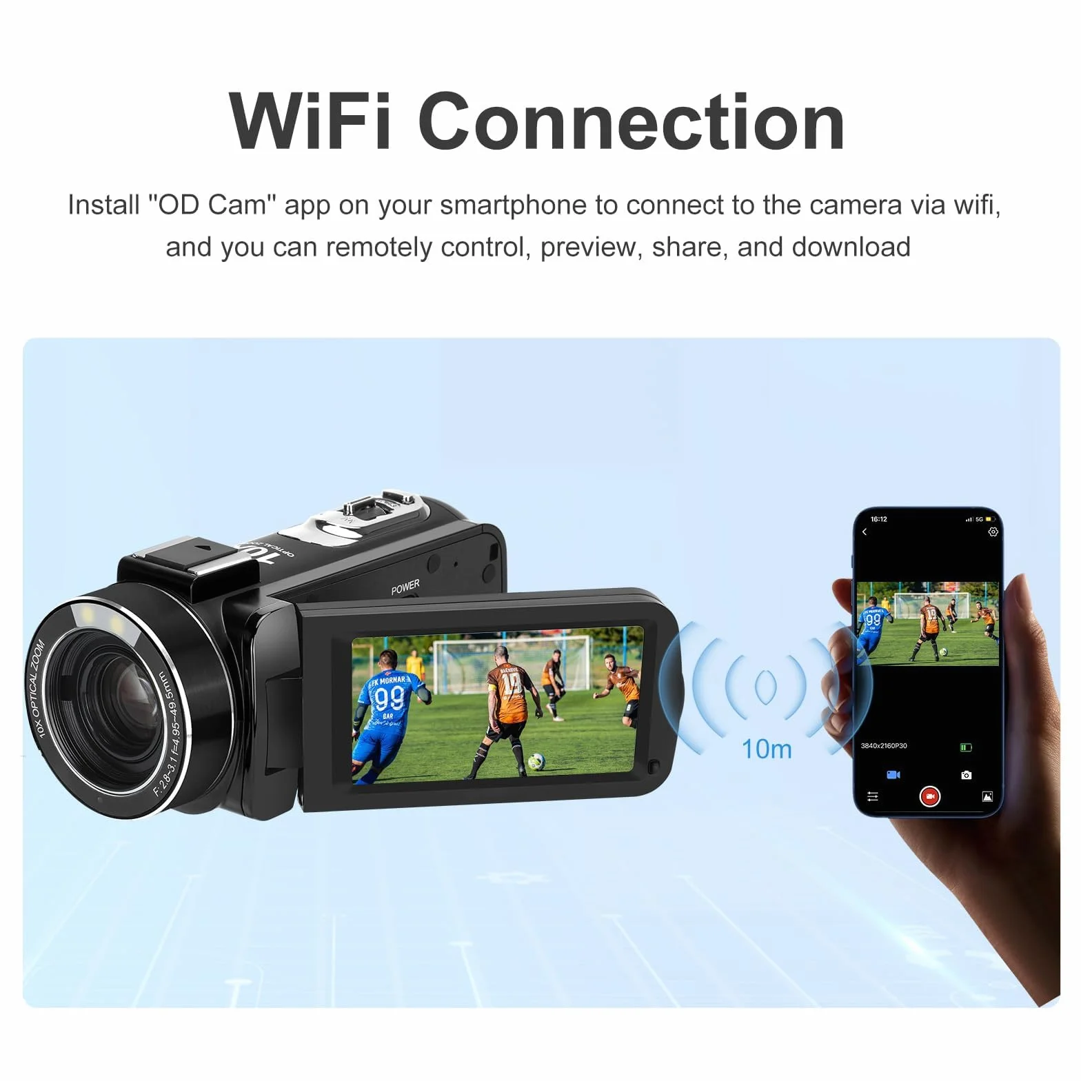 ORDRO Kamera wideo 4K Kamkorder Ultra HD z 10-krotnym zoomem optycznym i 120-krotnym zoomem cyfrowym, WiFi Vlogging automatyczne ustawianie ostrości kamery cyfrowe z kartą pamięci 32GB