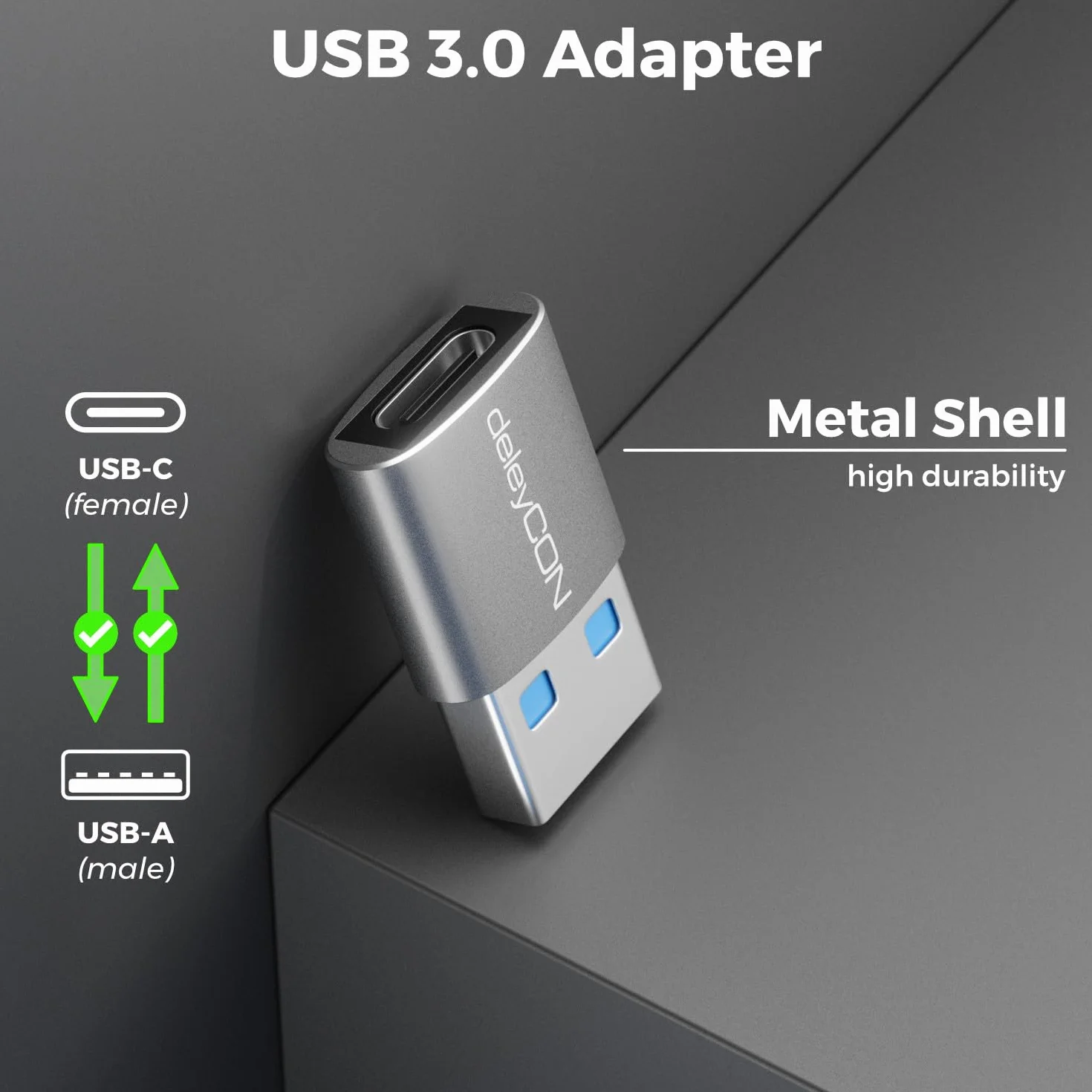 deleyCON Adapter USB-C (2 Szt.) USB 3.0 5 Gbps - Gniazdo USB-C do Wtyku USB-A - do iPhone 17/16/15, iPad, Galaxy S25/S24/S23, A56, A16, Laptopa, CarPlay itp.