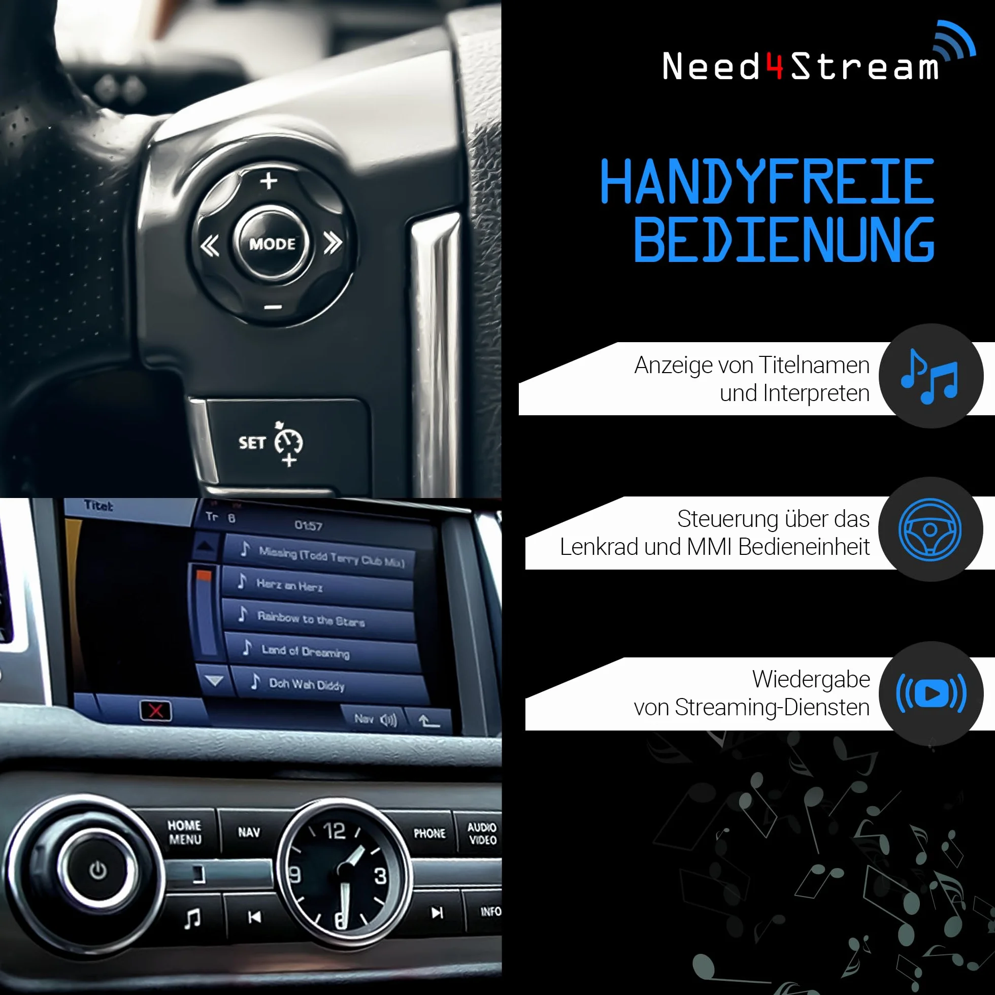 N4S300-LR adapter Bluetooth do samochodu, z listą utworów, kompatybilny z Range Rover III, Sport i Defender, Land Rover Discovery 3 i 4, iPhone i Android