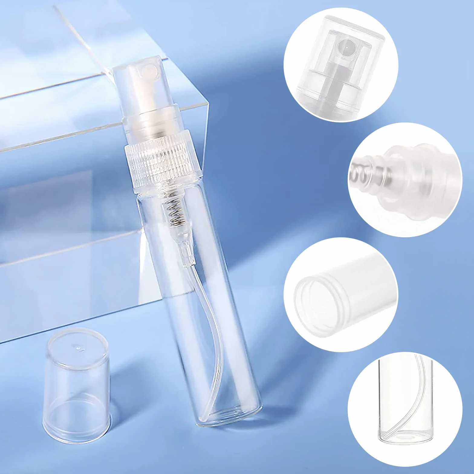 40 sztuk rozpylaczy do perfum, przezroczyste butelki z rozpylaczem do perfum, rozpylacze do podróży, nadaje się do ponownego napełnienia, mini rozpylacze kieszonkowe z 2 ml pipetą i 5 ml strzykawką do