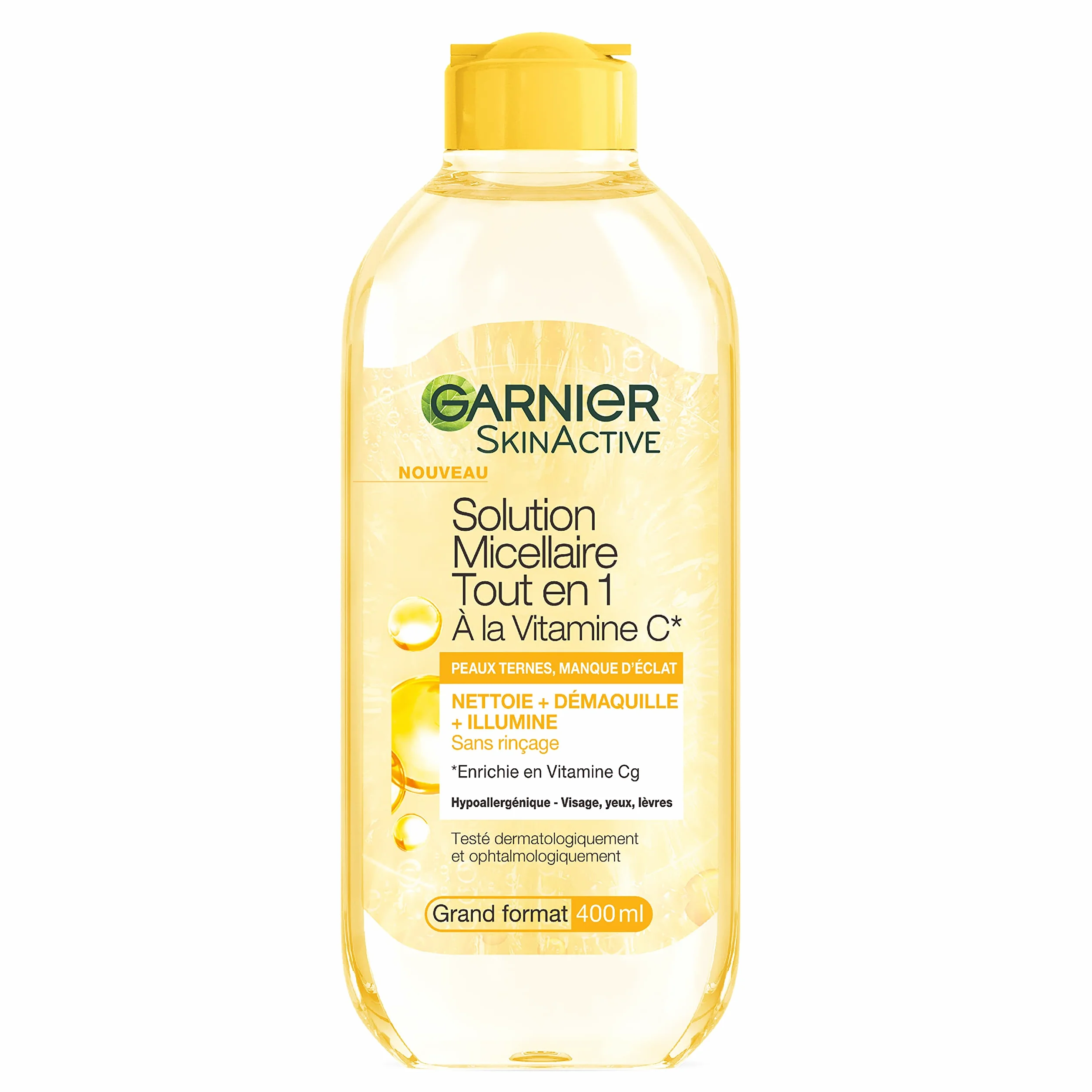 GARNIER Skin Active - Woda micelarna All-In-1 - Czyści, Usuwa makijaż i rozjaśnia - Micelles & Witamina C - Twarz, Oczy, Usta - Skóra matowa z brakiem blasku - 400 ml
