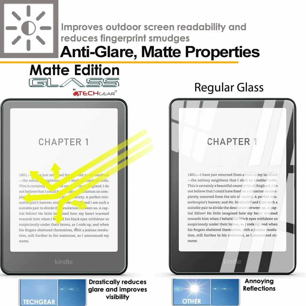 TECHGEAR 2 x ekran ze szkła matowego do 17.8 cm Amazon Kindle Paperwhite/Signature/Kids/Kindle Colorsoft (2024 / 12. generacji) [antyodblaskowy] [matowy] ochraniacz ekranu ze szkła hartowanego