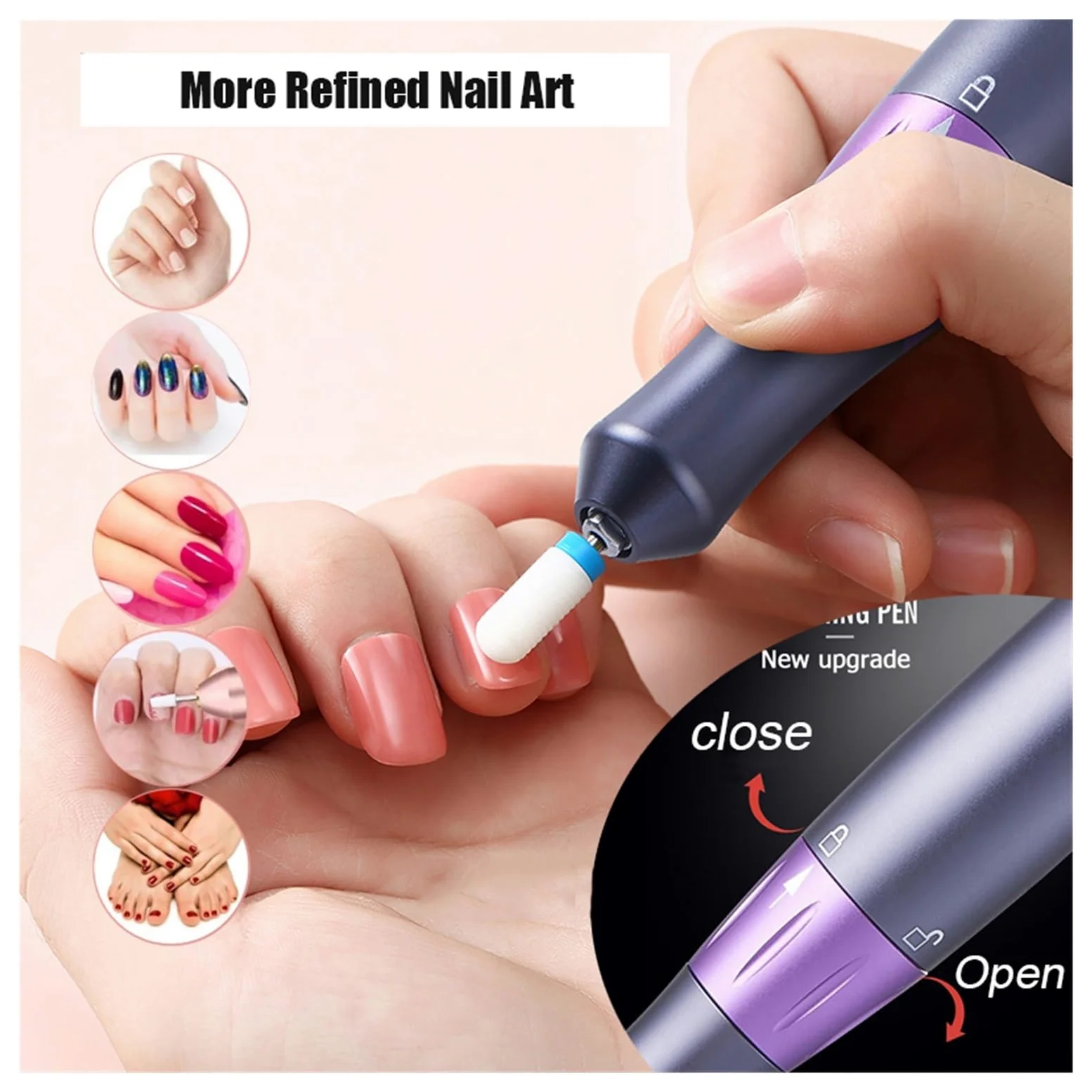Obcinacz do paznokci, Przenośna Akumulatorowa Wiertarka Do Paznokci Elektryczny Pilnik Do Paznokci Do Manicure Elektryczna Wiertarka Do Manicure Polerka Do Paznokci Z Wyświetlaczem LCD(Rood)