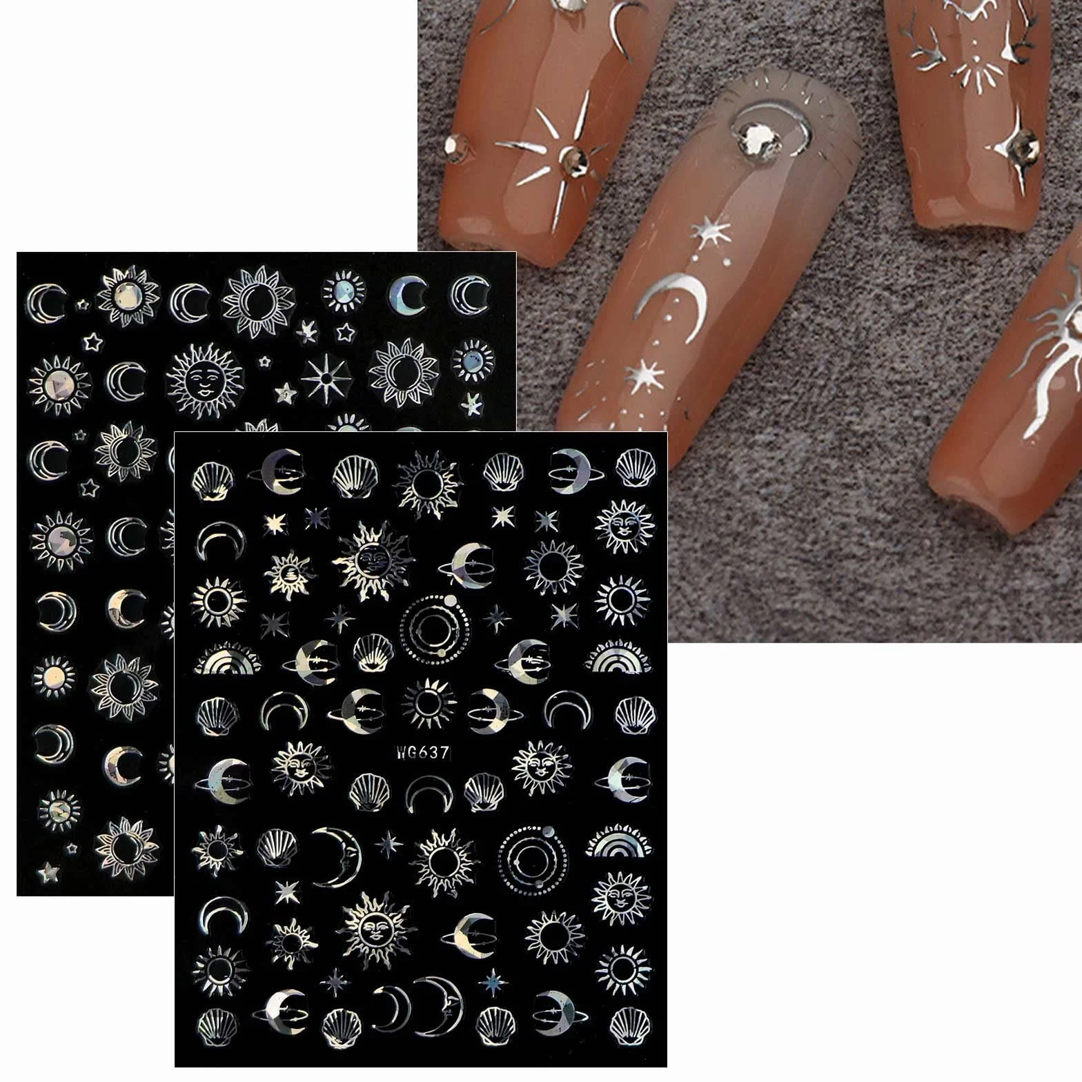 JMEOWIO Księżyc Gwiazda Słońce Nail Art Sticker 10 arkuszy naklejki na paznokcie samoprzylepne dekoracje do paznokci