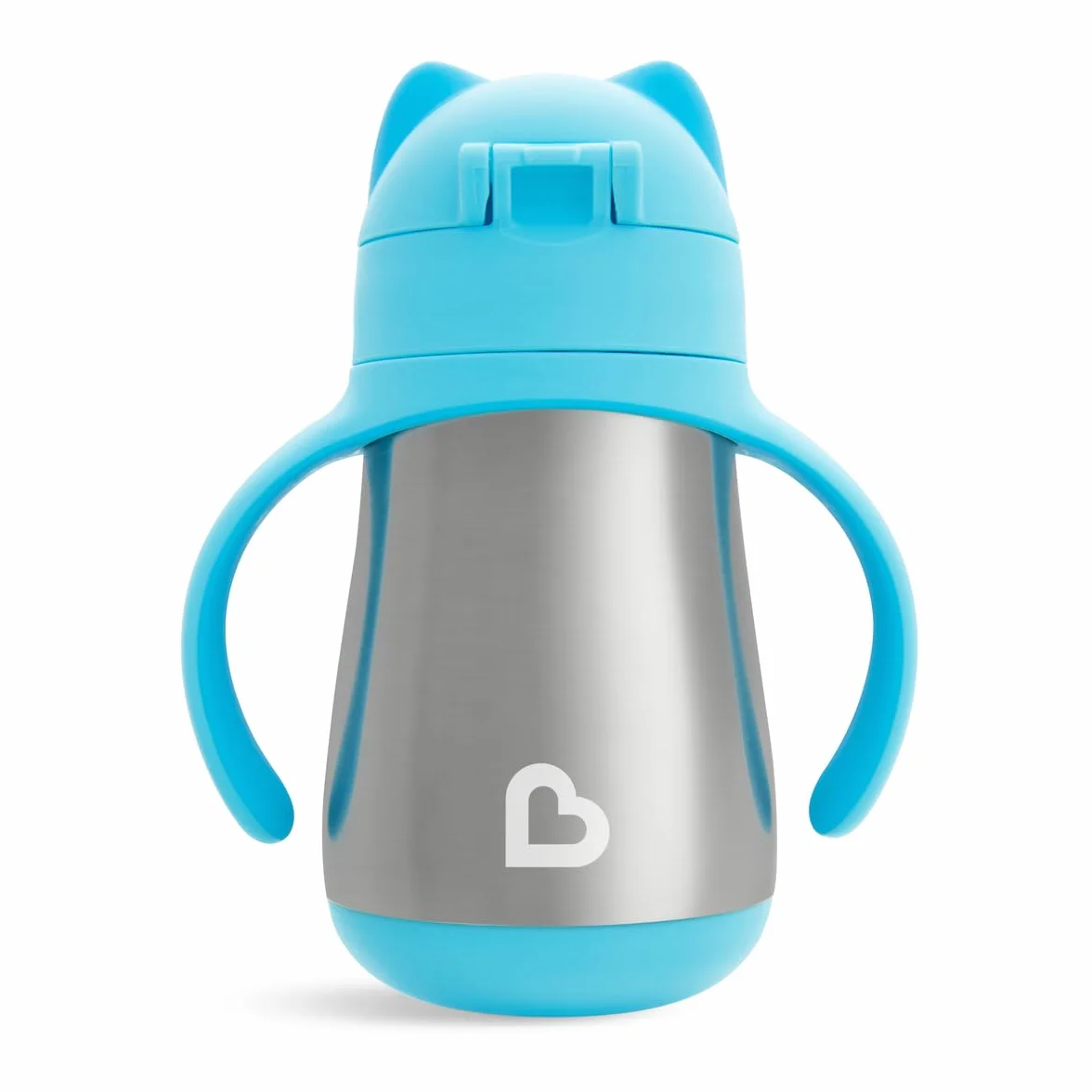 Munchkin Stainless Steel Straw Cup, Cool Cat Design, Insulated Double Walled Beaker for Kids, Toddler Sippy Cup for Babies 18+ Months, Drinking Bottle with Straw, Hot/Cold Drinks - Blue (8oz/237ml)