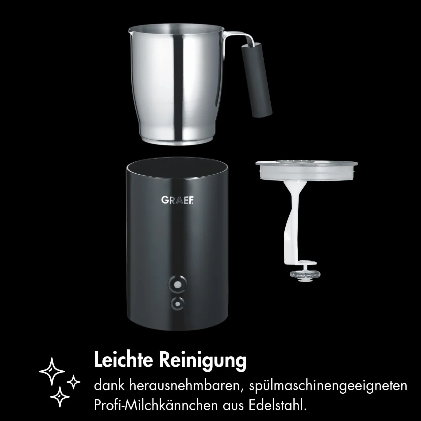 Graef MS702EU spieniacz do mleka, 400 ml, czarny/stal nierdzewna, 16,5 x 16,5 x 20,5 cm