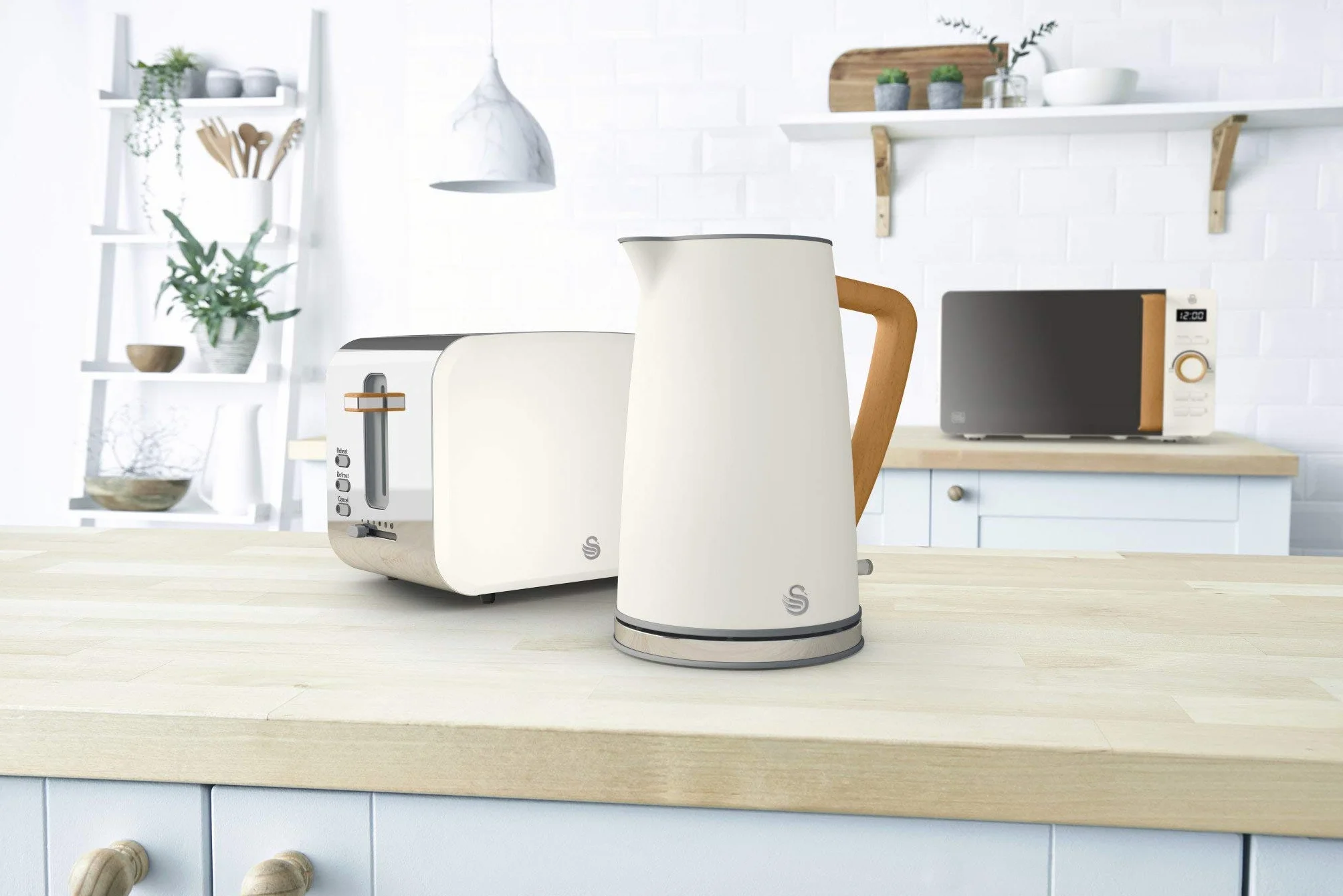 Swan Nordic Set czajnik śniadaniowy bezprzewodowy 1,7 l 2200 W 2 kromki 3 funkcje biały