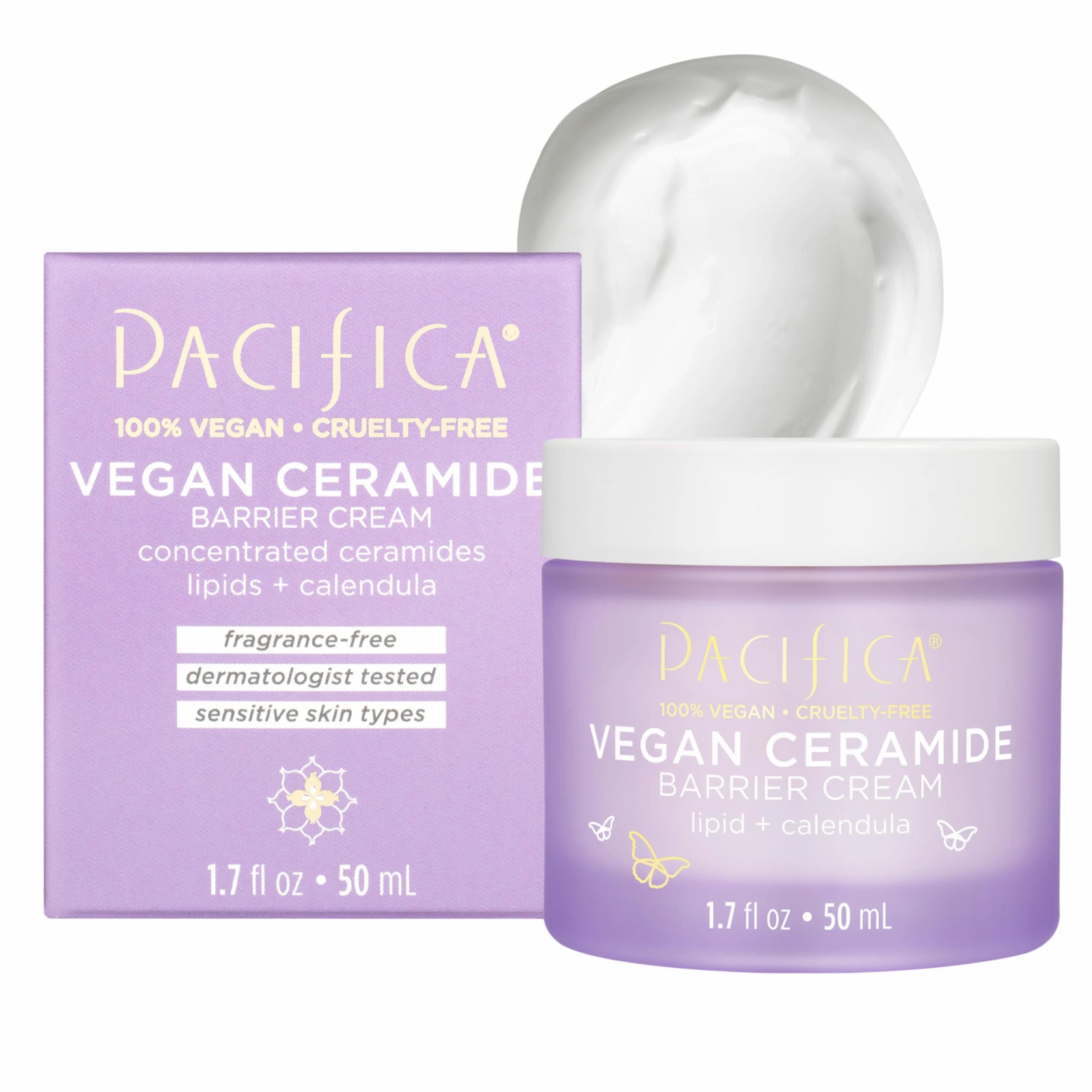 Pacifica Beauty Ceramide Barrier Repair Daily Face Moisturizing Cream, Ecezma Association Approved, bezpieczny dla skóry wrażliwej, bezzapachowy, w 100% wegański + bez Cruelty Free, 4,5 ml