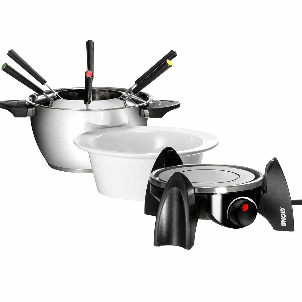 UNOLD Zestaw do fondue, wymienne garnki stal nierdzewna ceramika, dla 6 osób