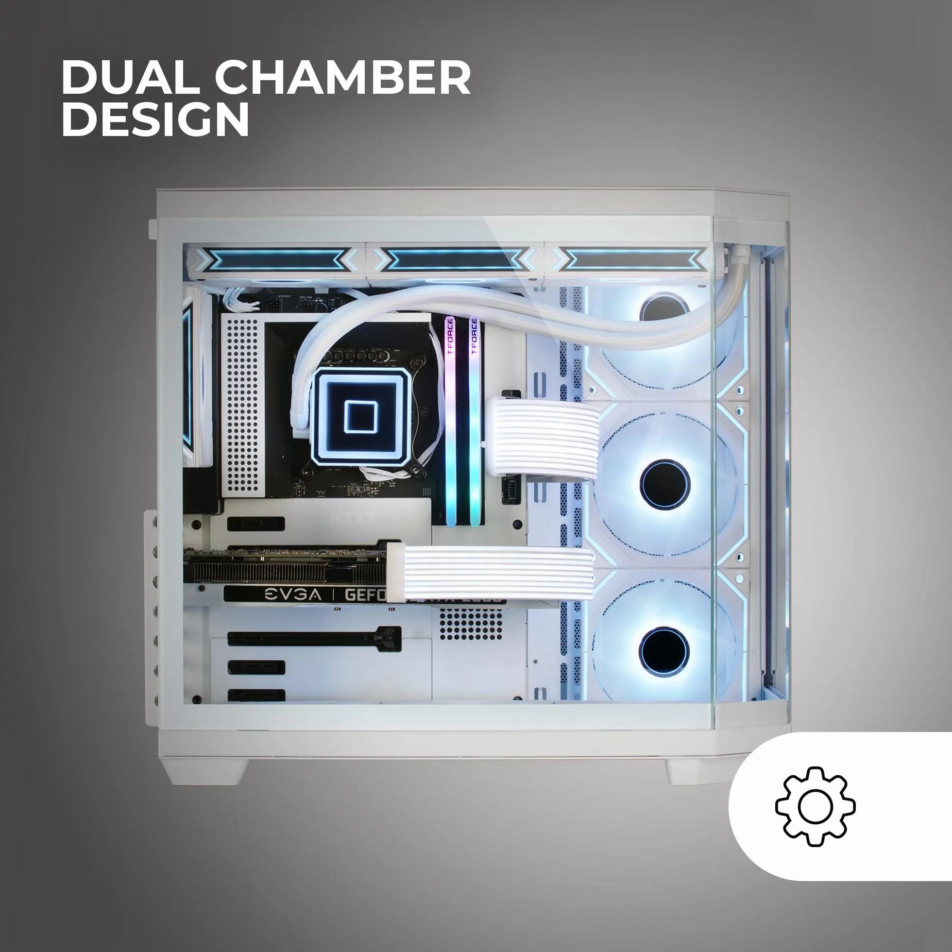 Mars Gaming MC-3TCORE, Obudowa Gaming Custom ATX, Zdejmowane Potrójne Okno ze Szkła Hartowanego, Podwójna Kamera, Kompatybilna z Odwróconym Złączem Backplane Semitower, Chłodzenie Cieczą, Biały
