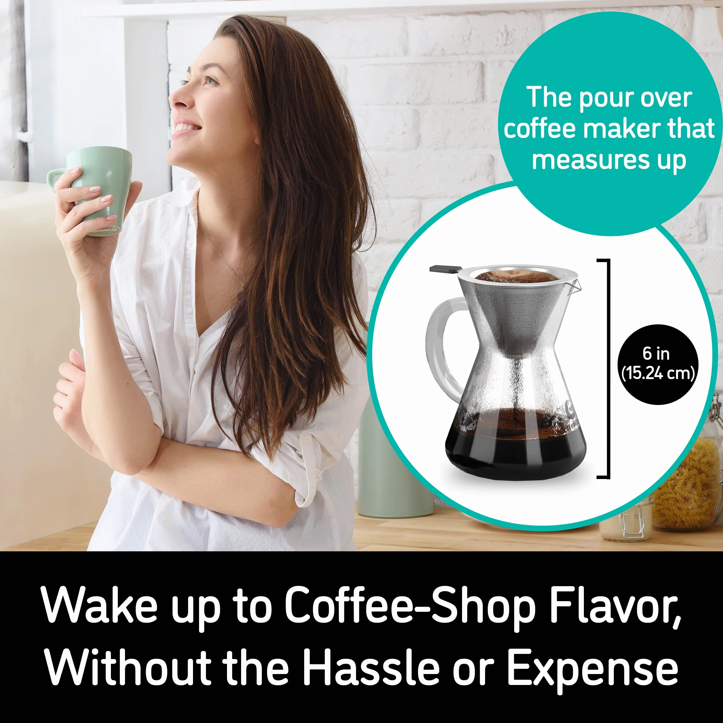 Coffee Gator Ekspres do kawy – szkło borokrzemowe o wysokiej temperaturze 400 ml z filtrem ze stali nierdzewnej wielokrotnego użytku, kapiący zaparzacz do kawy, karafka, 400 ml, przezroczysty