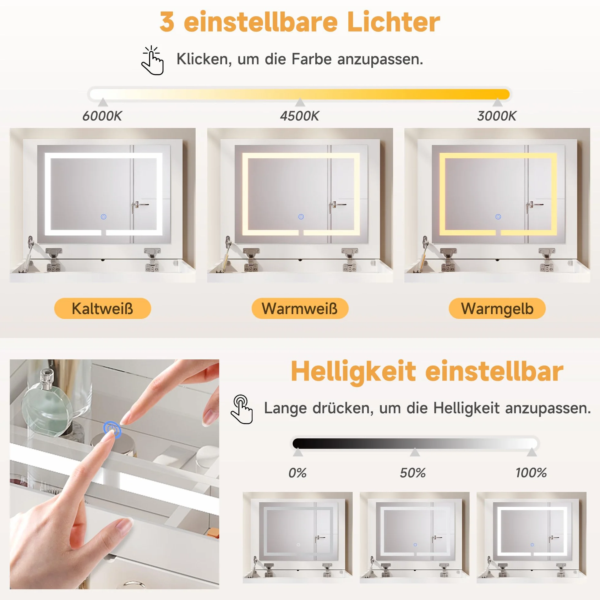 SONNI Toaletka 3 w 1 ze składanym lustrem i diodami LED, toaletka z widocznym szklanym blatem, 4 szuflady, taboret do przechowywania z 4 uniwersalnymi rolkami, toaletka do sypialni, biała, 60 x 45 x