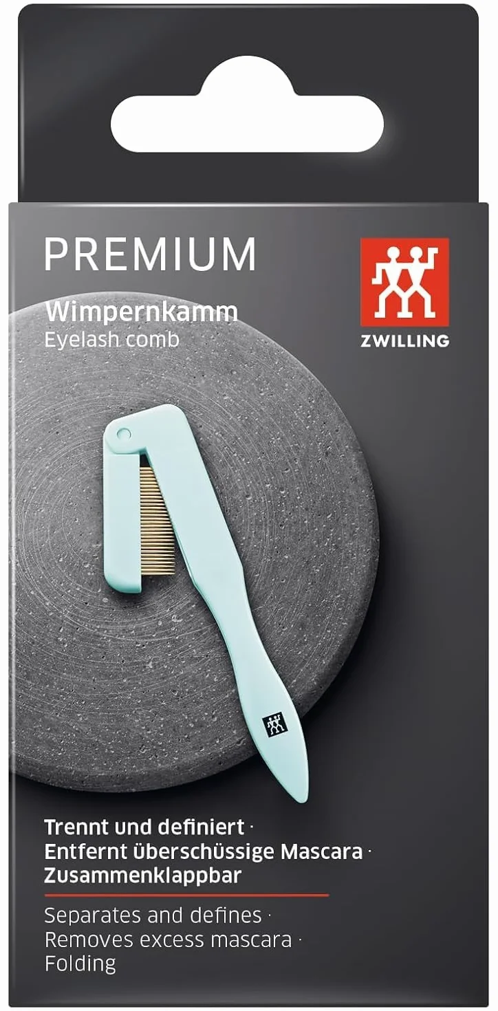 ZWILLING Grzebyk do rzęs (usuwa nadmiar tuszu, separator rzęs, składany, pozłacane stalowe zęby), premium, miętowy