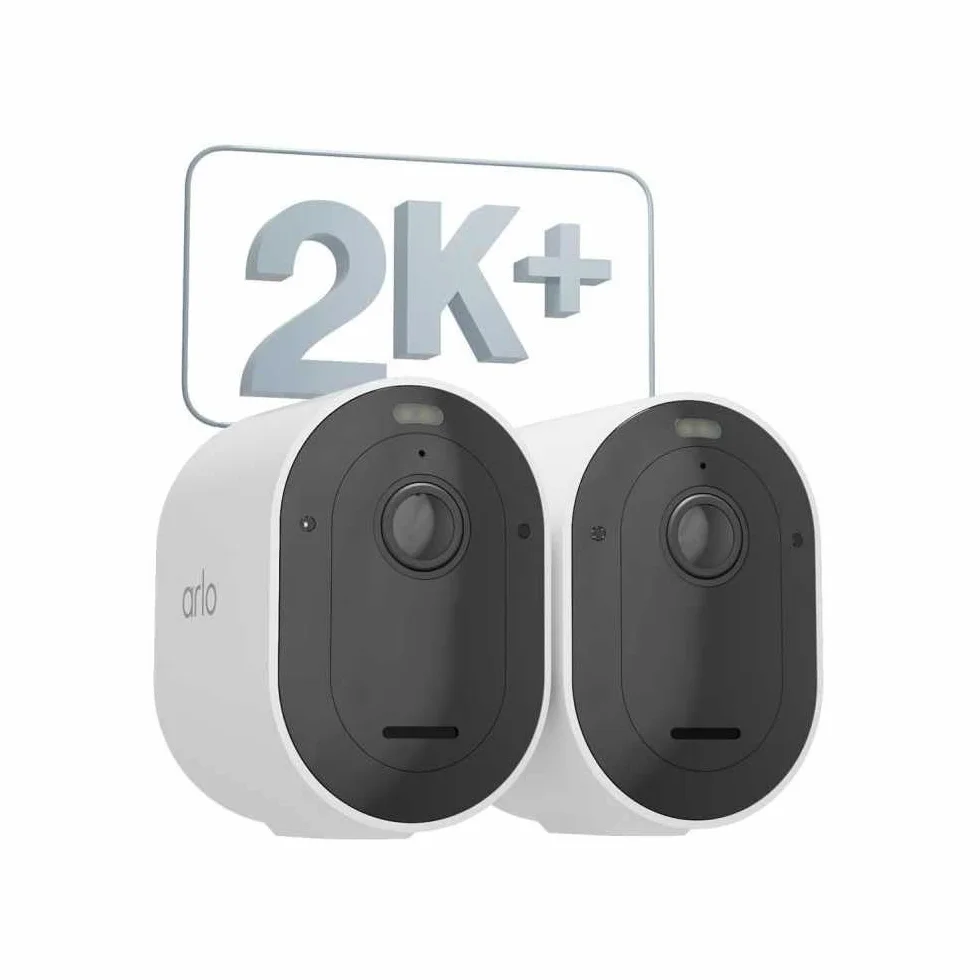 Arlo Zewnętrzna kamera bezpieczeństwa Pro 5 WLAN, 2K UHD, zestaw 2 szt., biały, ulepszone widzenie w nocy, kąt widzenia 160°, dźwięk dwukierunkowy, z wersją próbną bezpiecznego planu