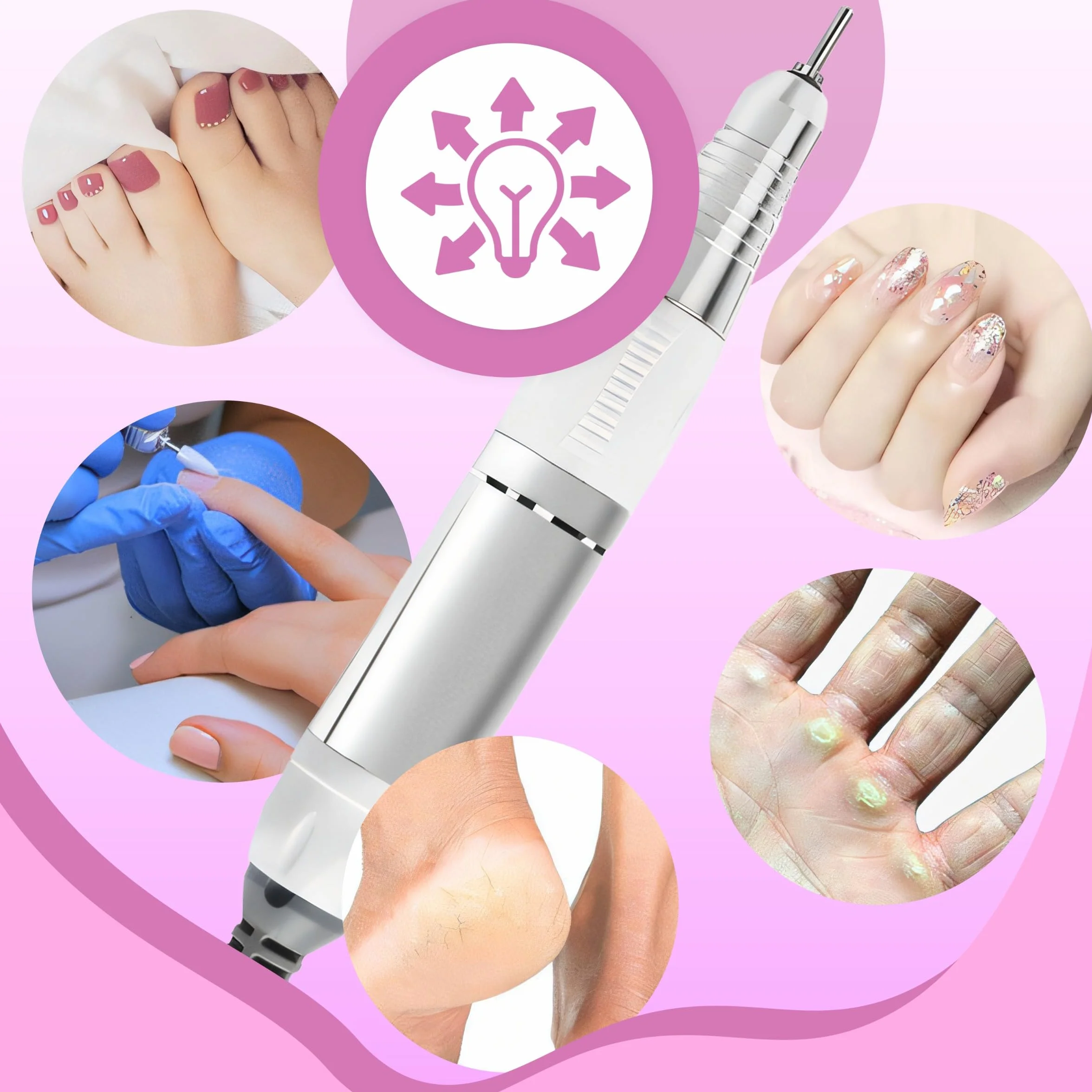 Retoo Elektryczna frezarka paznokci 45 000 obr./min, 65 W, zestaw 48 bitów, szlifierka żelowa, akrylowa, manicure, pedicure, pedał, zmiana kierunku